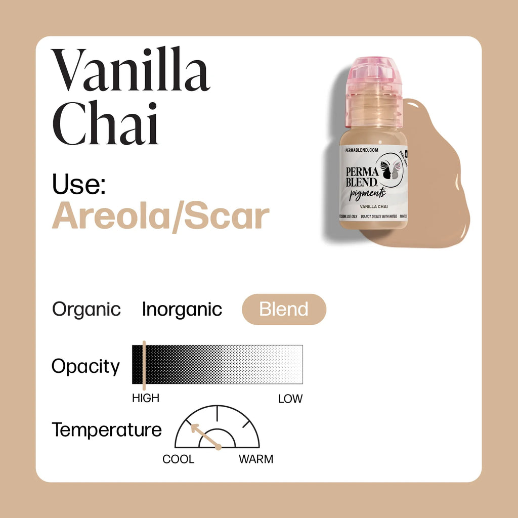 Areola & Scar Pigment – Perma Blend Vanilla Chai 15ml | Professional Medical Tattoo Ink for Areola Tattooing, Nipple Restoration, Scar Revision, Skin Tone Blending & PMU Artists