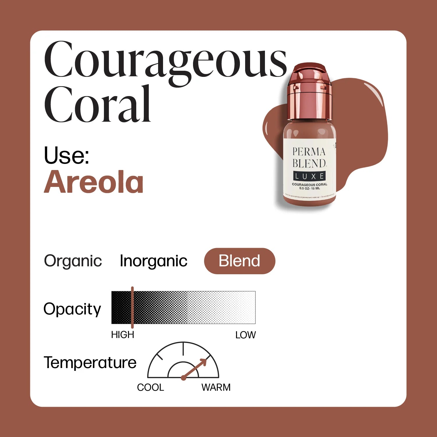 Areola Pigment – Perma Blend LUXE Courageous Coral 15ml | Areola Color Pigment, SPMU Areola Tattoo Ink, Medical Tattooing Pigment, Nipple Areola Restoration Ink