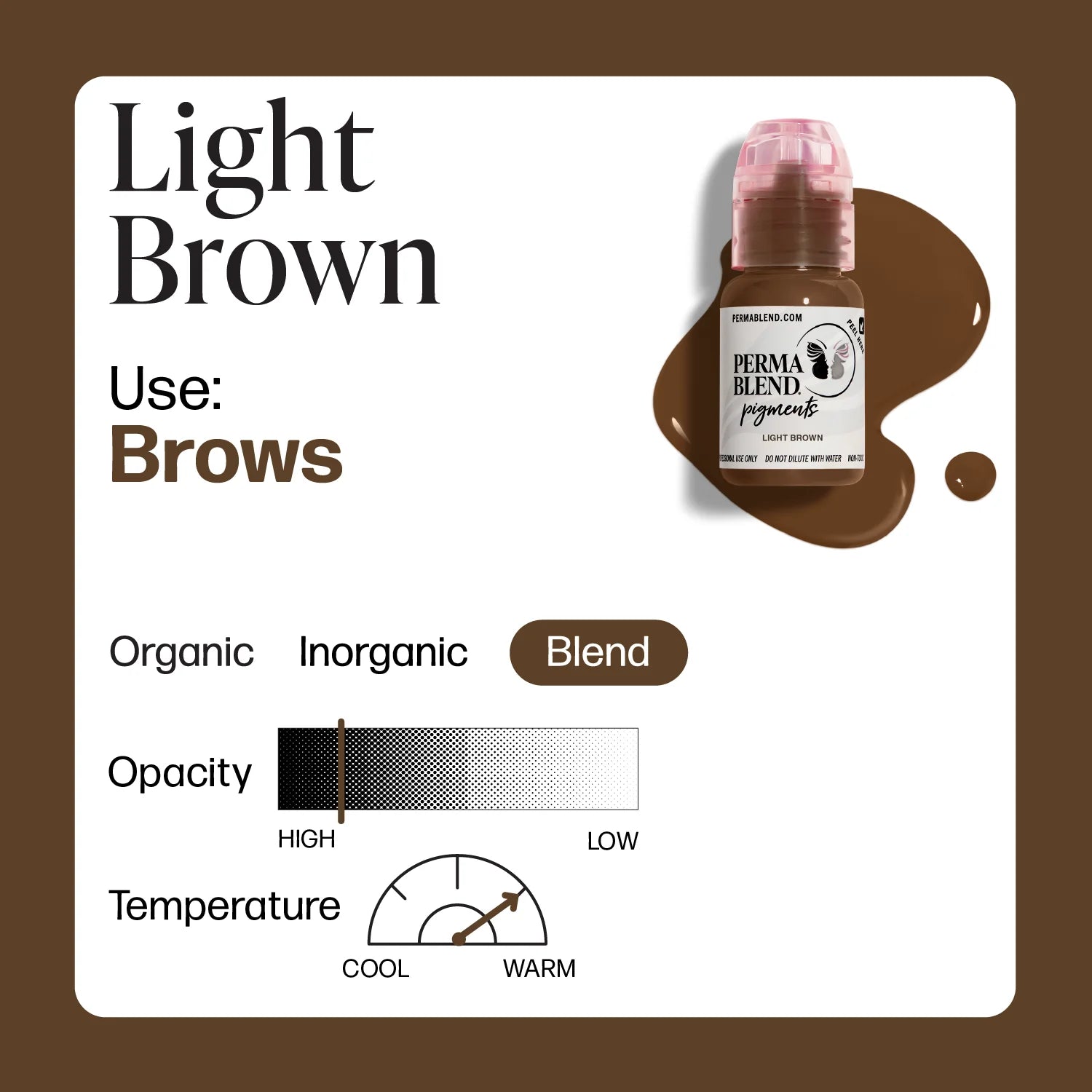Eyebrow Pigment – Perma Blend Light Brown 15ml | Long-Lasting PMU Brow Ink for Natural Brows, Microblading, Nano Brows, SPMU & Permanent Makeup Artists