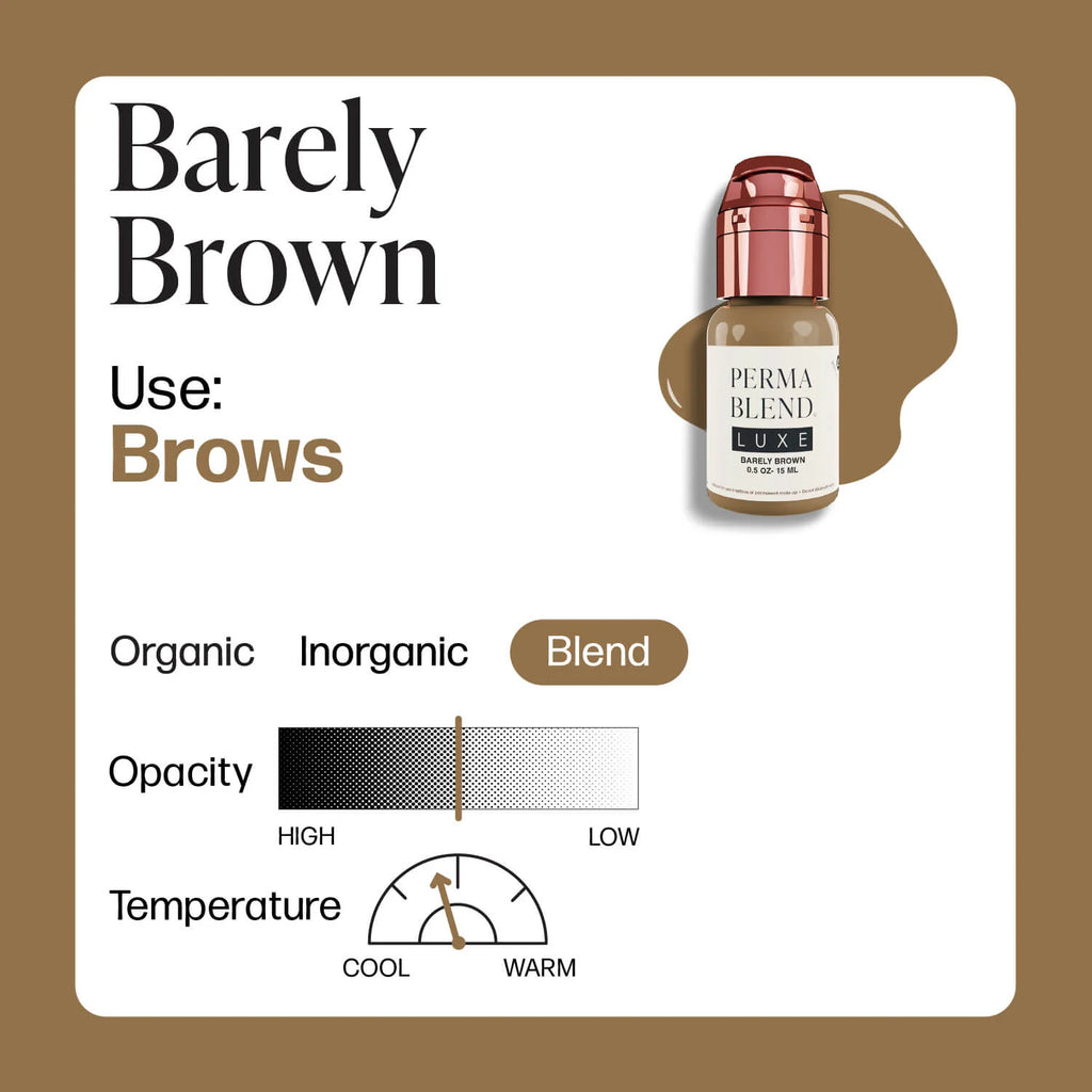Eyebrow Pigment – Perma Blend LUXE Barely Brown 15ml | Permanent Makeup SPMU Eyebrow Ink for Microblading, Ombré Brows & Powder Brows | Cool Brown Professional Pigment