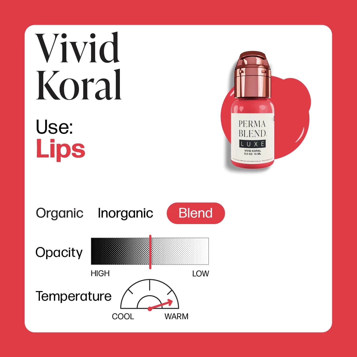 Lip Pigment – Perma Blend LUXE Lip Pigment Vivid Koral 15ml | Lip Blush Pigment, Lip Tattoo Ink, SPMU Lip Color, Semi Permanent Makeup Lip Shade