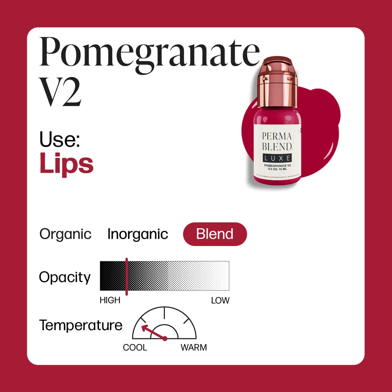 Lip Pigment - Perma Blend LUXE Lip Pigment Pomegranate 15ml | Lip Blush Pigment, Lip Tattoo Ink, SPMU Lip Color, Semi Permanent Makeup Lip Shade