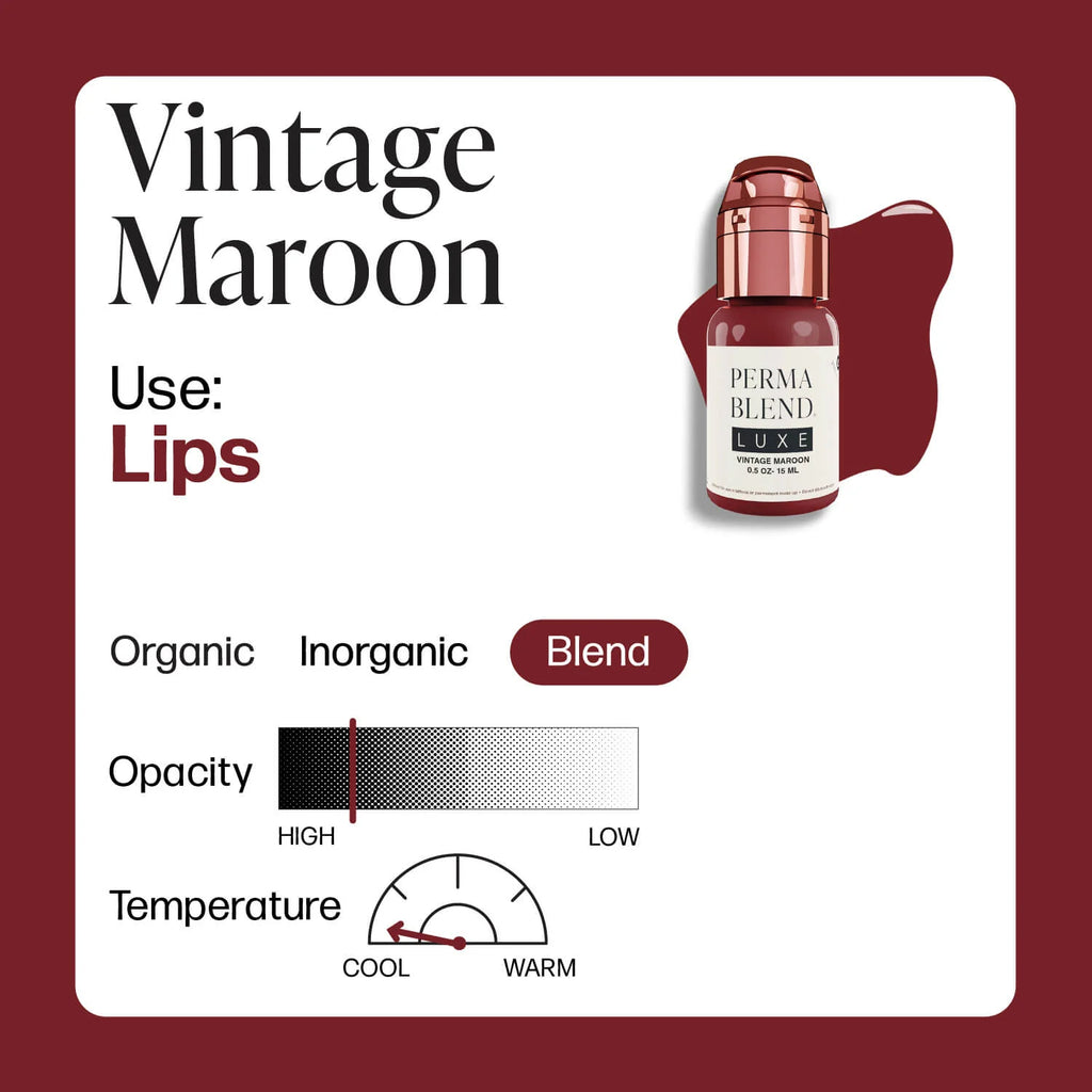 Lip Pigment – Perma Blend LUXE Lip Shades Vintage Maroon 15ml | PMU Lip Blush Pigment for Bold Maroon Lip Color | Permanent Makeup Ink