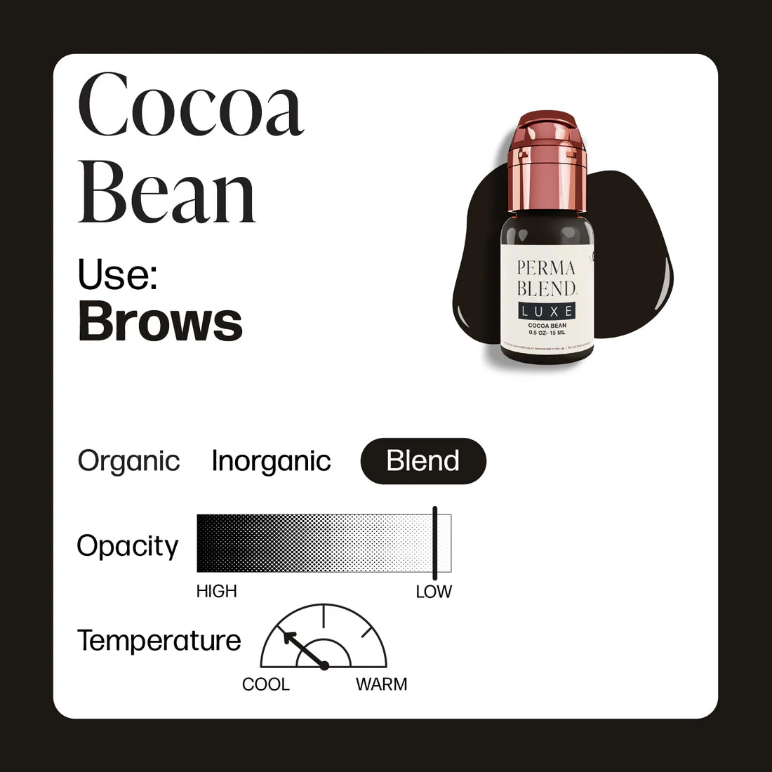 Eyebrow Pigment – Perma Blend LUXE Cocoa Bean 15ml | Permanent Makeup PMU & SPMU Eyebrow Ink for Microblading, Ombré Brows & Powder Brows | Professional Brown Brow Tattoo Pigment