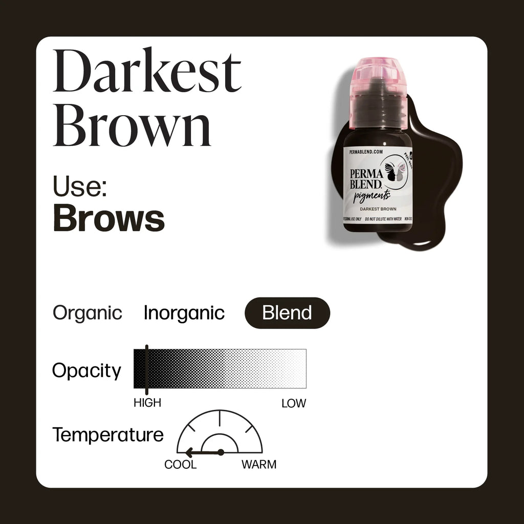 Eyebrow Pigment – Perma Blend Darkest Brown 15ml | Permanent Makeup SPMU Eyebrow Ink for Microblading, Ombré Brows & Powder Brows | Professional Brown Brow Pigment