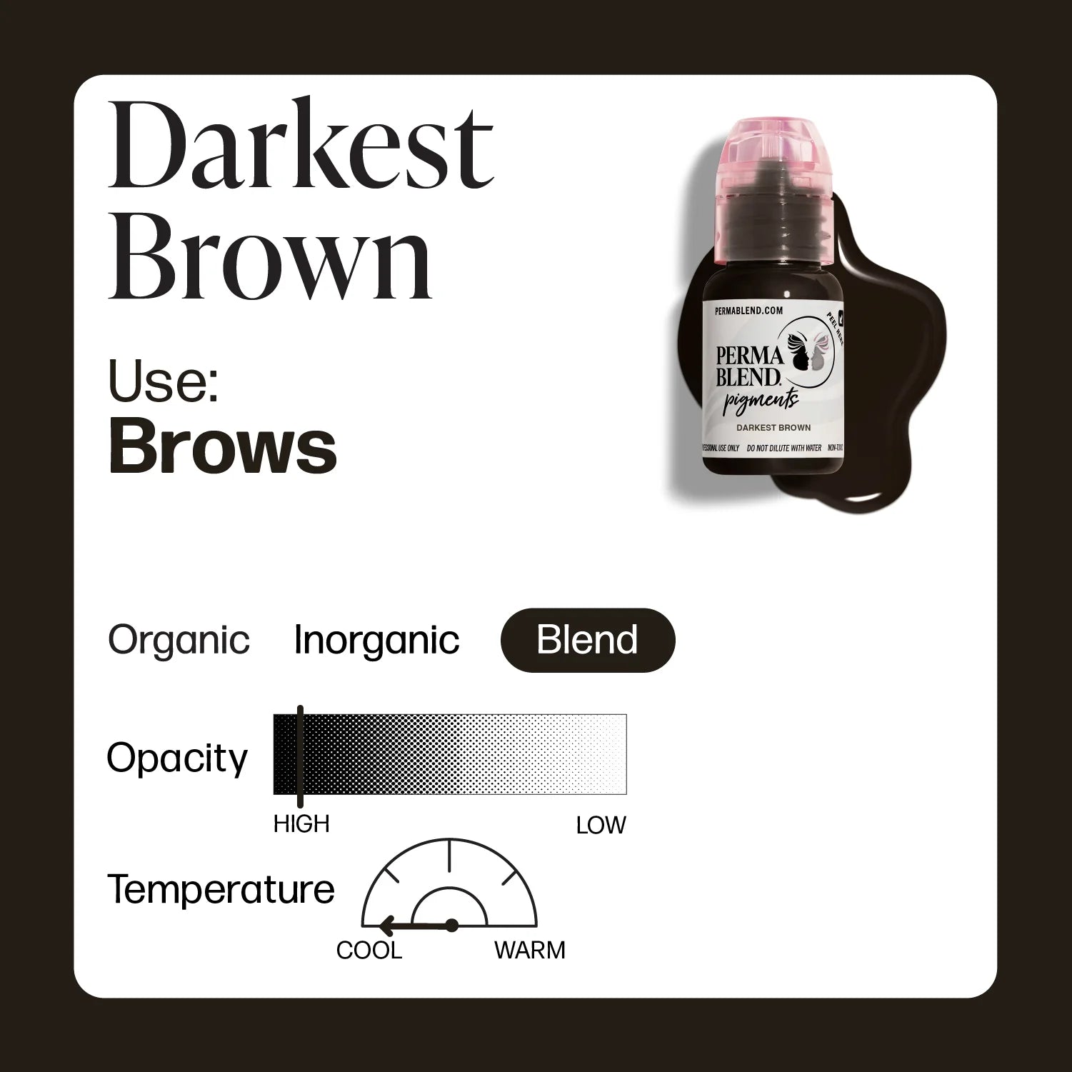 Eyebrow Pigment – Perma Blend Darkest Brown 15ml | Permanent Makeup SPMU Eyebrow Ink for Microblading, Ombré Brows & Powder Brows | Professional Brown Brow Pigment