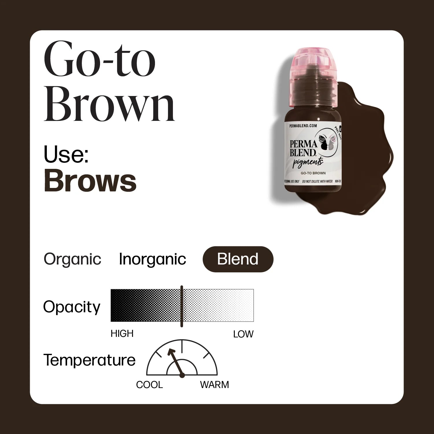 Eyebrow Pigment – Perma Blend Go-To Brown 15ml | Permanent Makeup SPMU Brow Ink for Nano Brows, Microblading, Ombré Brows & Powder Brows | Professional PMU Pigment