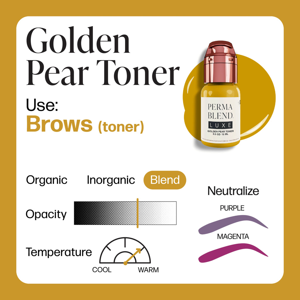 Brow Pigment Toner – Perma Blend LUXE Golden Pear Toner 15ml | SPMU Eyebrow Ink for Microblading, Ombré Brows & Powder Brows | Professional Permanent Makeup Pigment