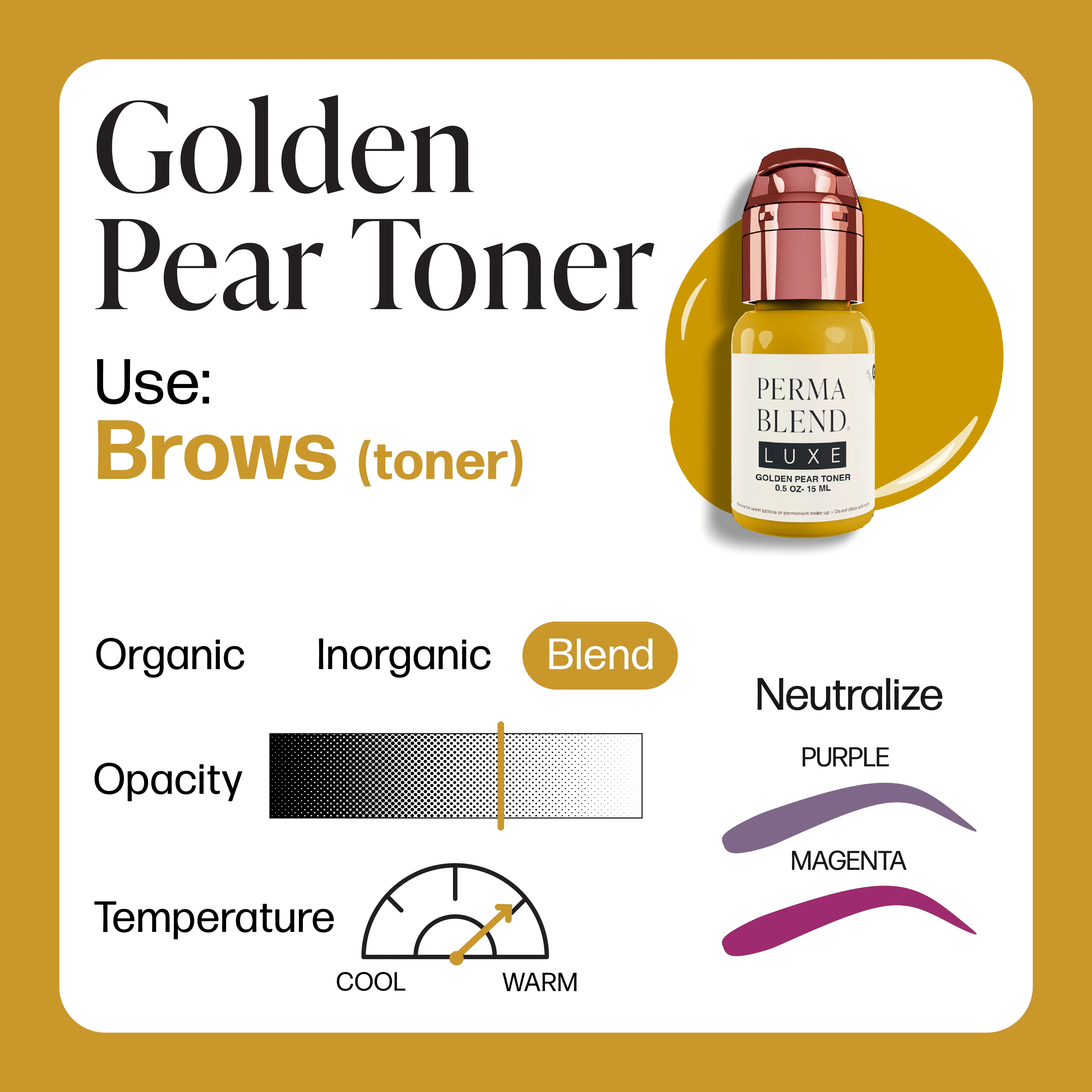Brow Pigment Toner – Perma Blend LUXE Golden Pear Toner 15ml | SPMU Eyebrow Ink for Microblading, Ombré Brows & Powder Brows | Professional Permanent Makeup Pigment