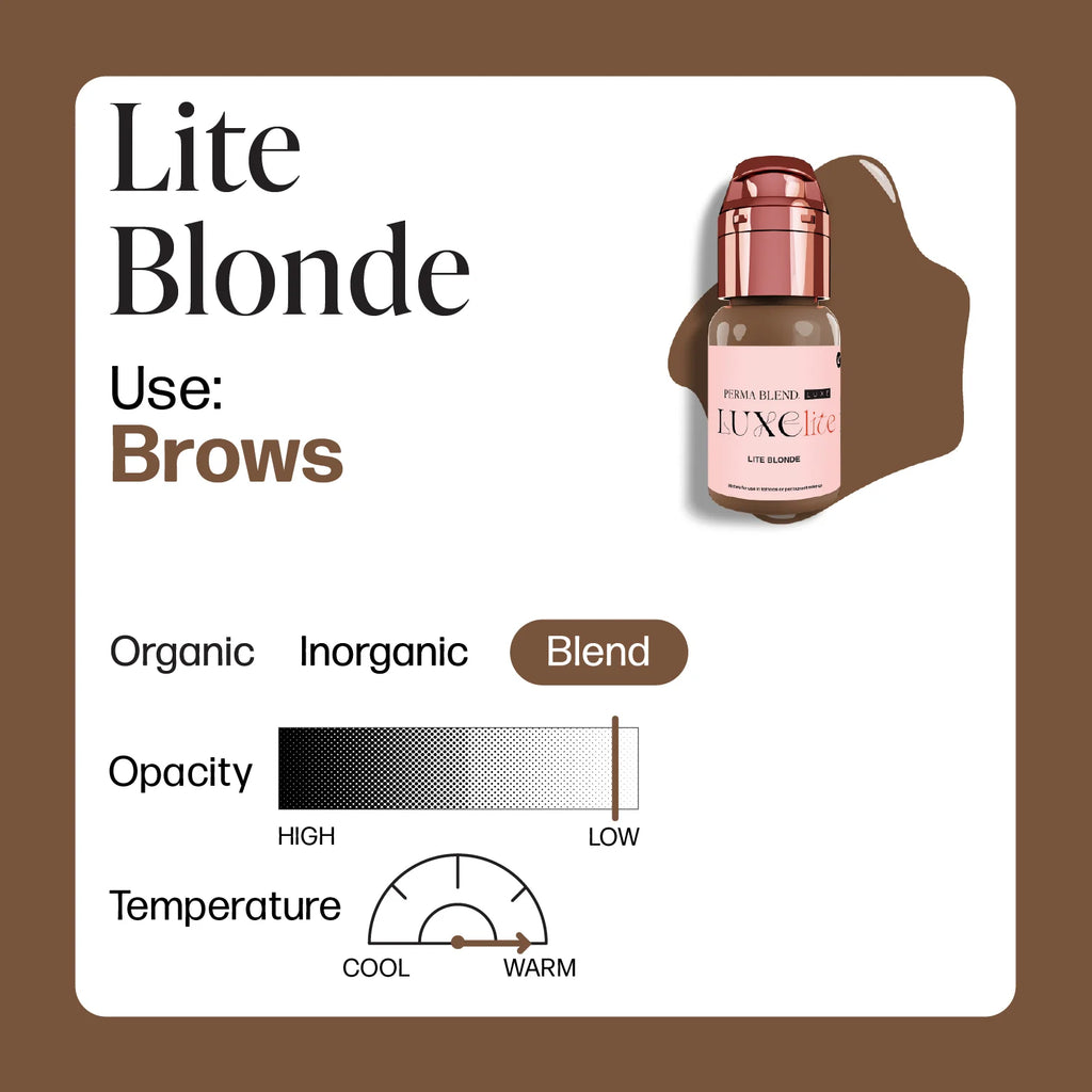 Eyebrow Pigment – Perma Blend LUXE Lite Blonde 15ml | Permanent Makeup SPMU Brow Ink for Nano Brows, Microblading, Ombré Brows & Powder Brows | Professional PMU Pigment