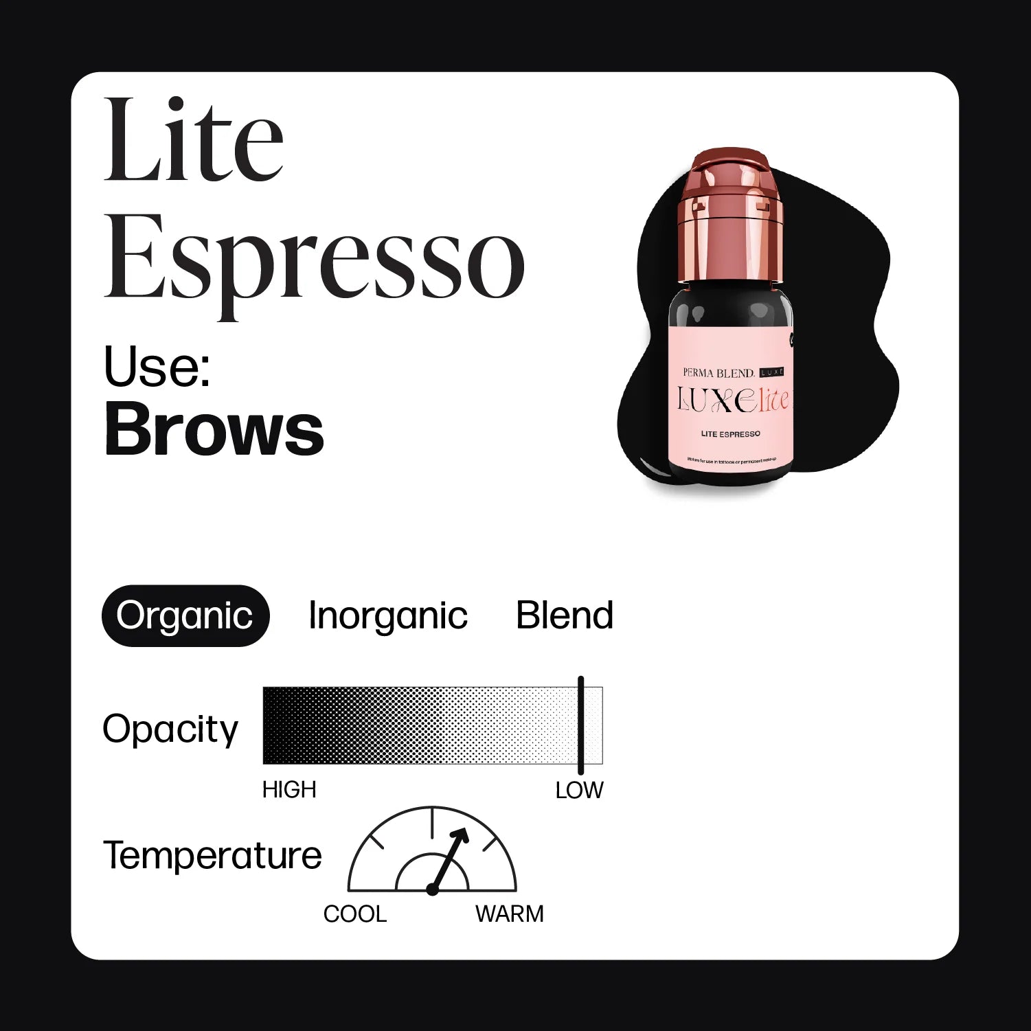 Eyebrow Pigment – Perma Blend LUXE Lite Espresso 15ml | Permanent Makeup SPMU Brow Ink for Nano Brows, Microblading, Ombré Brows & Powder Brows | Professional PMU Pigment