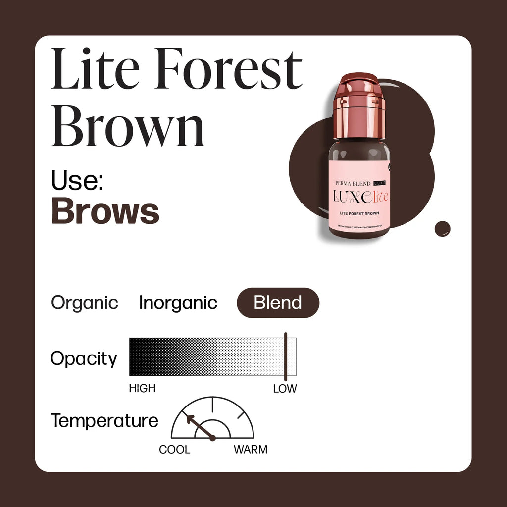 Eyebrow Pigment – Perma Blend LUXE Lite Forest Brown 15ml | Permanent Makeup SPMU Brow Ink for Nano Brows, Microblading, Ombré Brows & Powder Brows | Professional PMU Pigment