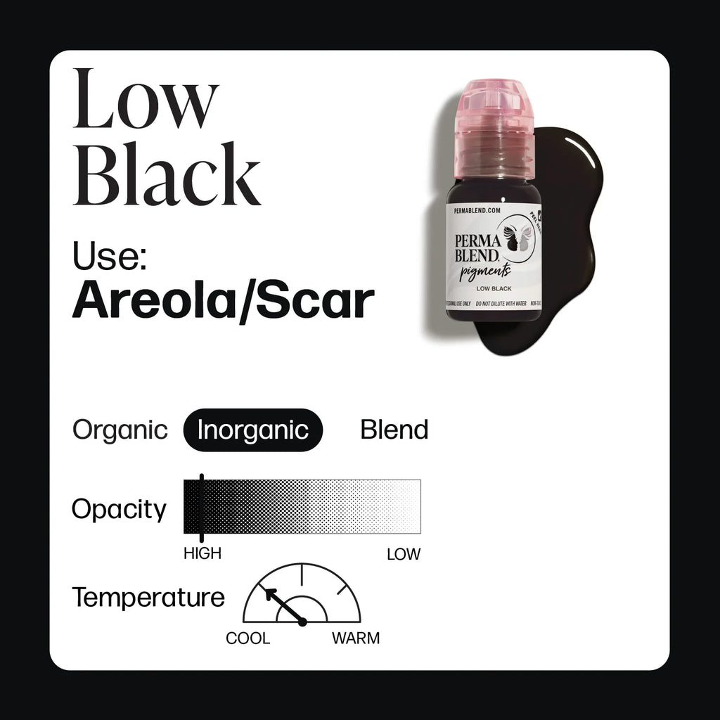 Areola Pigment – Perma Blend LUXE Low Black (Mandy Sauler Areola) 15ml | Areola Color Pigment, SPMU Areola Tattoo Ink, Medical Tattooing Pigment, Nipple Areola Restoration Ink