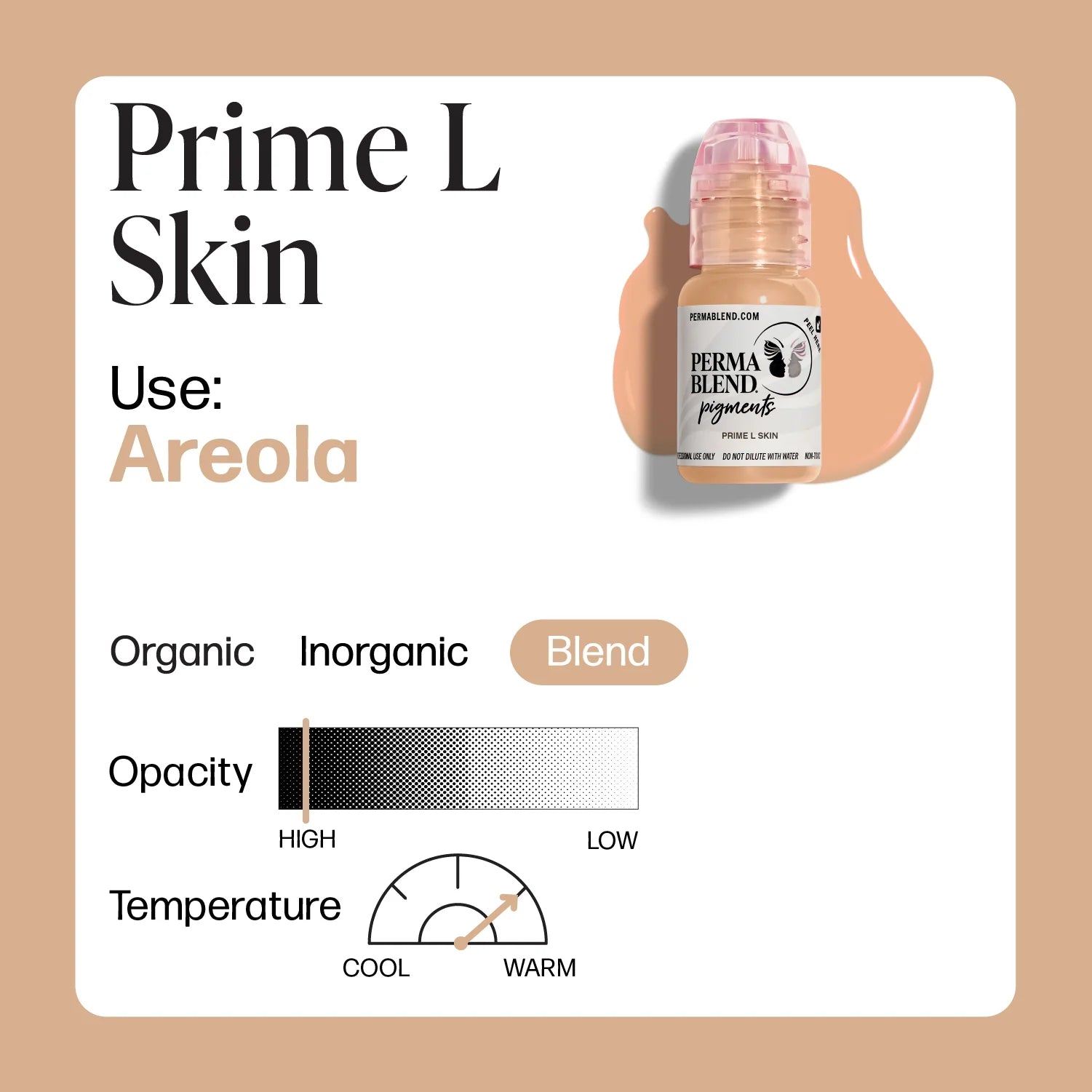 Areola & Scar Pigment – Perma Blend Prime L Skin (Mandy Sauler Areola) 15ml | Medical Tattoo Ink for Areola Restoration, Scar Camouflage, Micropigmentation, PMU & Semi Permanent Makeup Pigment