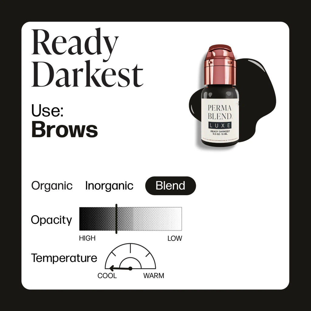 Eyebrow Pigment – Perma Blend LUXE Ready Darkest 15ml | Permanent Makeup SPMU Brow Ink for Nano Brows, Microblading, Ombré Brows & Powder Brows | Professional PMU Pigment