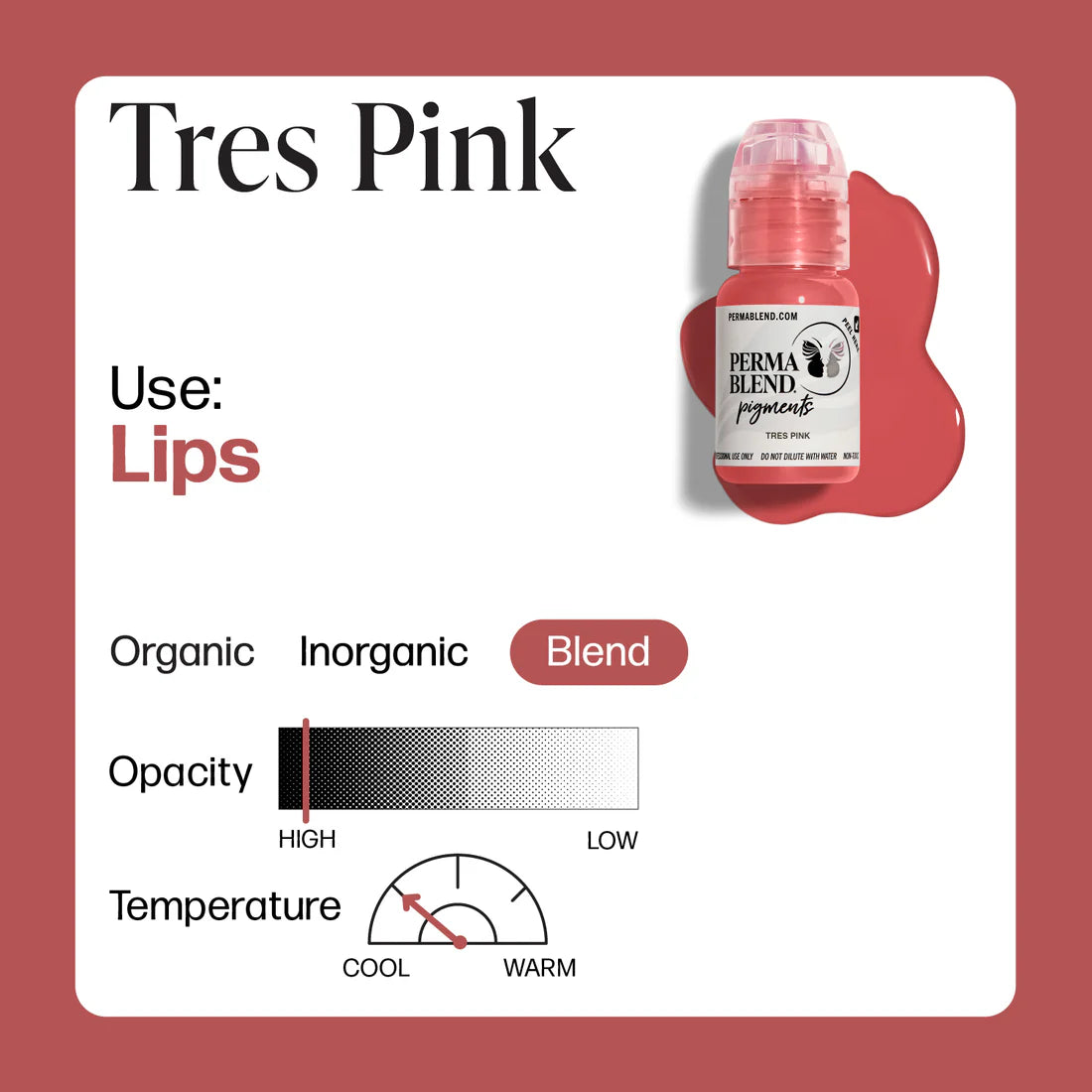 Lip Pigment – Perma Blend Tres Pink 15ml | Professional PMU Lip Blush Tattoo Ink, SPMU Cosmetic Tattoo Pigment with High Pigmentation, Smooth Application, Long-Lasting Color Retention, Aquarelle Lips & Permanent Makeup Enhancement