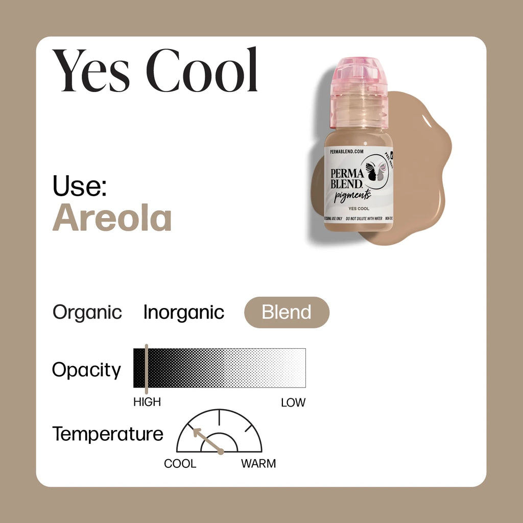 Areola Pigment – Perma Blend Yes Cool 15ml | Professional Medical Tattoo Ink for Areola Restoration, 3D Nipple Tattoo, Scar Camouflage Pigment, Micropigmentation, PMU & Semi Permanent Makeup Pigment