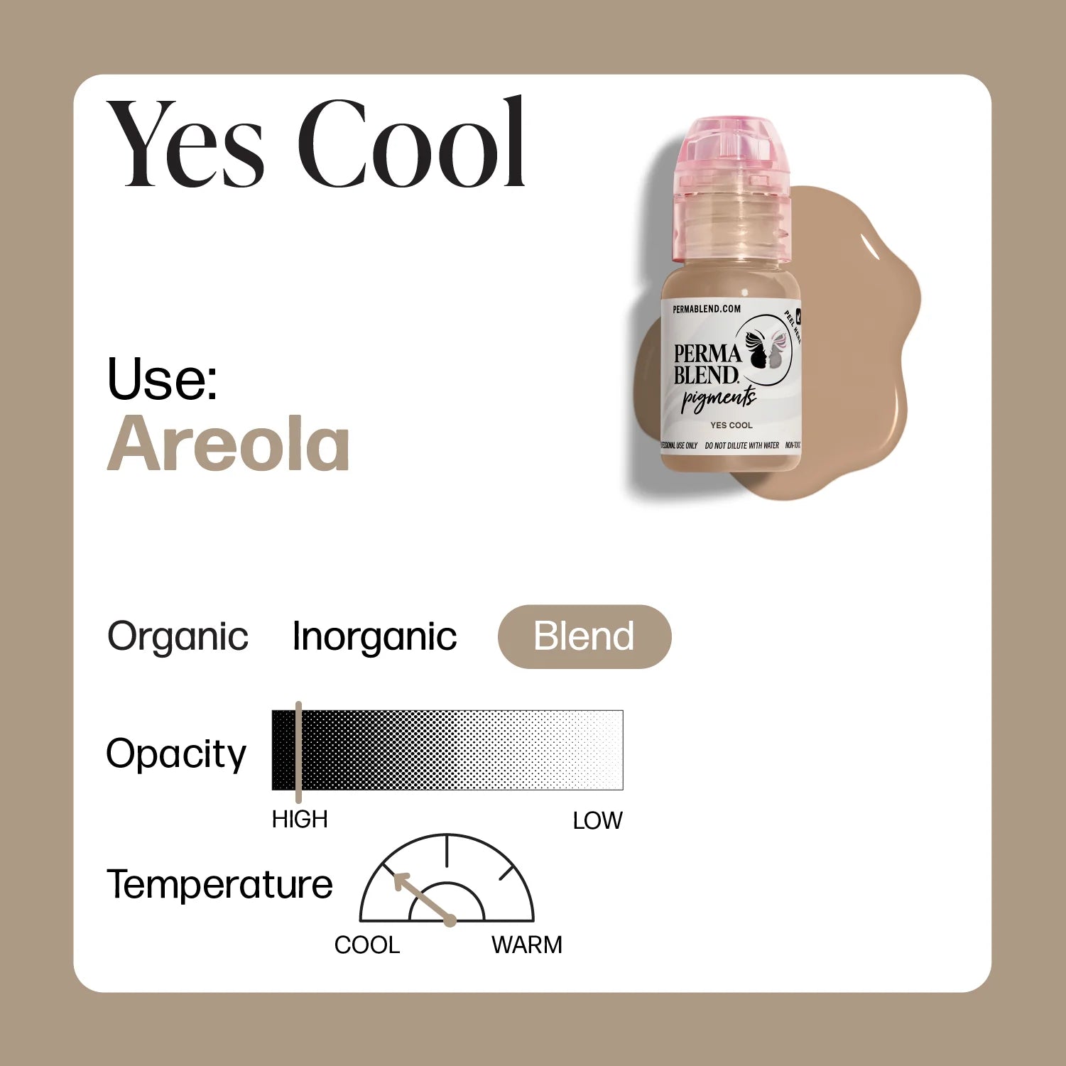 Areola Pigment – Perma Blend Yes Cool 15ml | Professional Medical Tattoo Ink for Areola Restoration, 3D Nipple Tattoo, Scar Camouflage Pigment, Micropigmentation, PMU & Semi Permanent Makeup Pigment