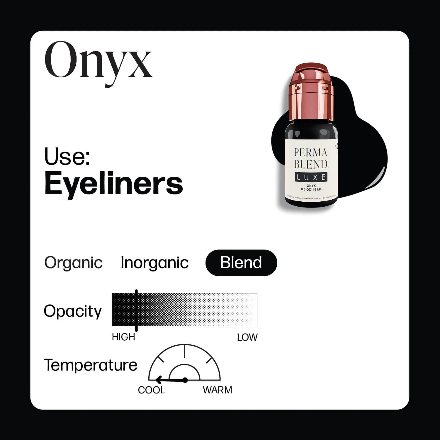 Eyeliner Pigment – Perma Blend LUXE Onyx 15ml | Permanent Makeup SPMU Eyebrow Ink for Microblading, Ombré Brows & Powder Brows | Cool Brown Professional Pigment