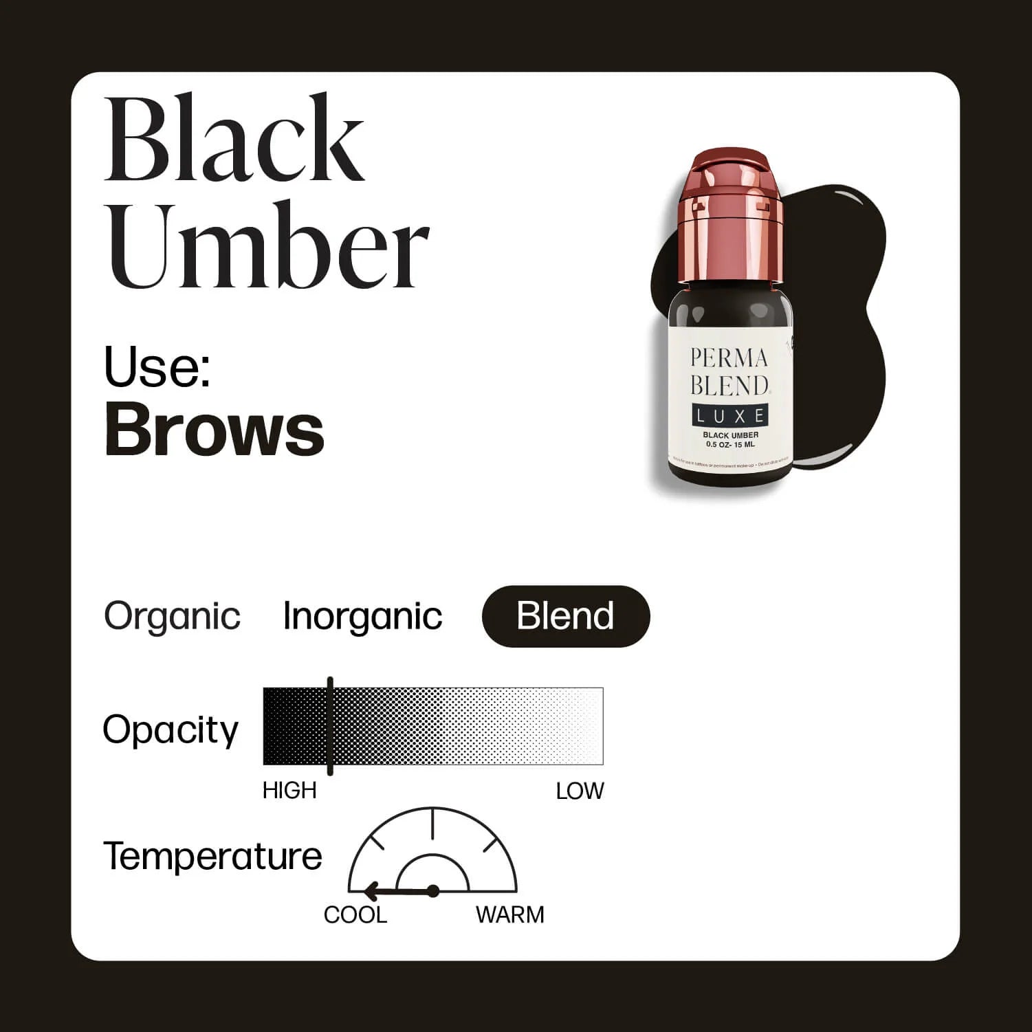 Eyebrow Pigment – Perma Blend LUXE Black Umber 15ml | Premium Permanent Makeup Brow Ink for Brow Tattooing, Microblading, Nano Brows & PMU Artists
