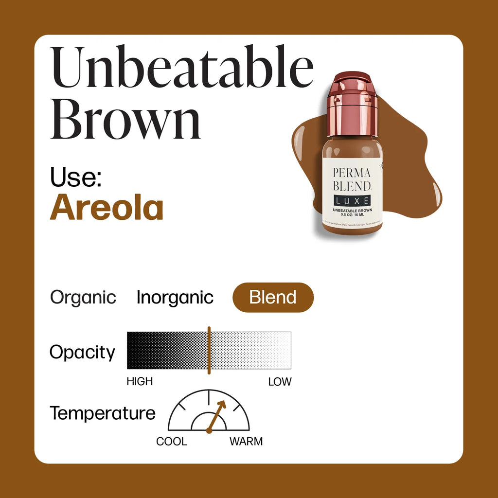 Areola Pigment – Perma Blend LUXE Unbeatable Brown 15ml | Areola Color Pigment, SPMU Areola Tattoo Ink, Medical Tattooing Pigment, Nipple Areola Restoration Ink