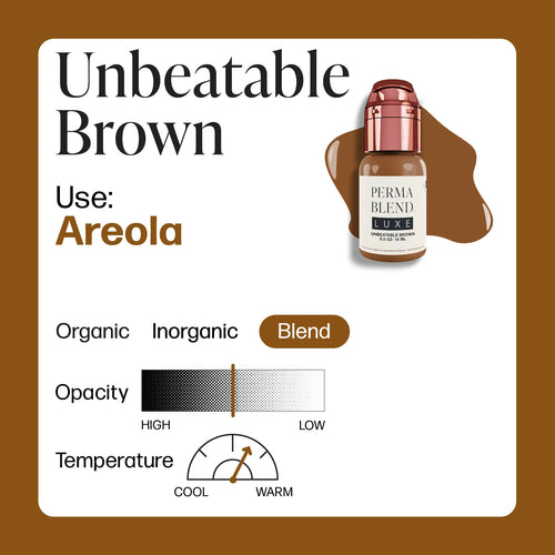 Areola Pigment – Perma Blend LUXE Unbeatable Brown 15ml | Areola Color Pigment, SPMU Areola Tattoo Ink, Medical Tattooing Pigment, Nipple Areola Restoration Ink