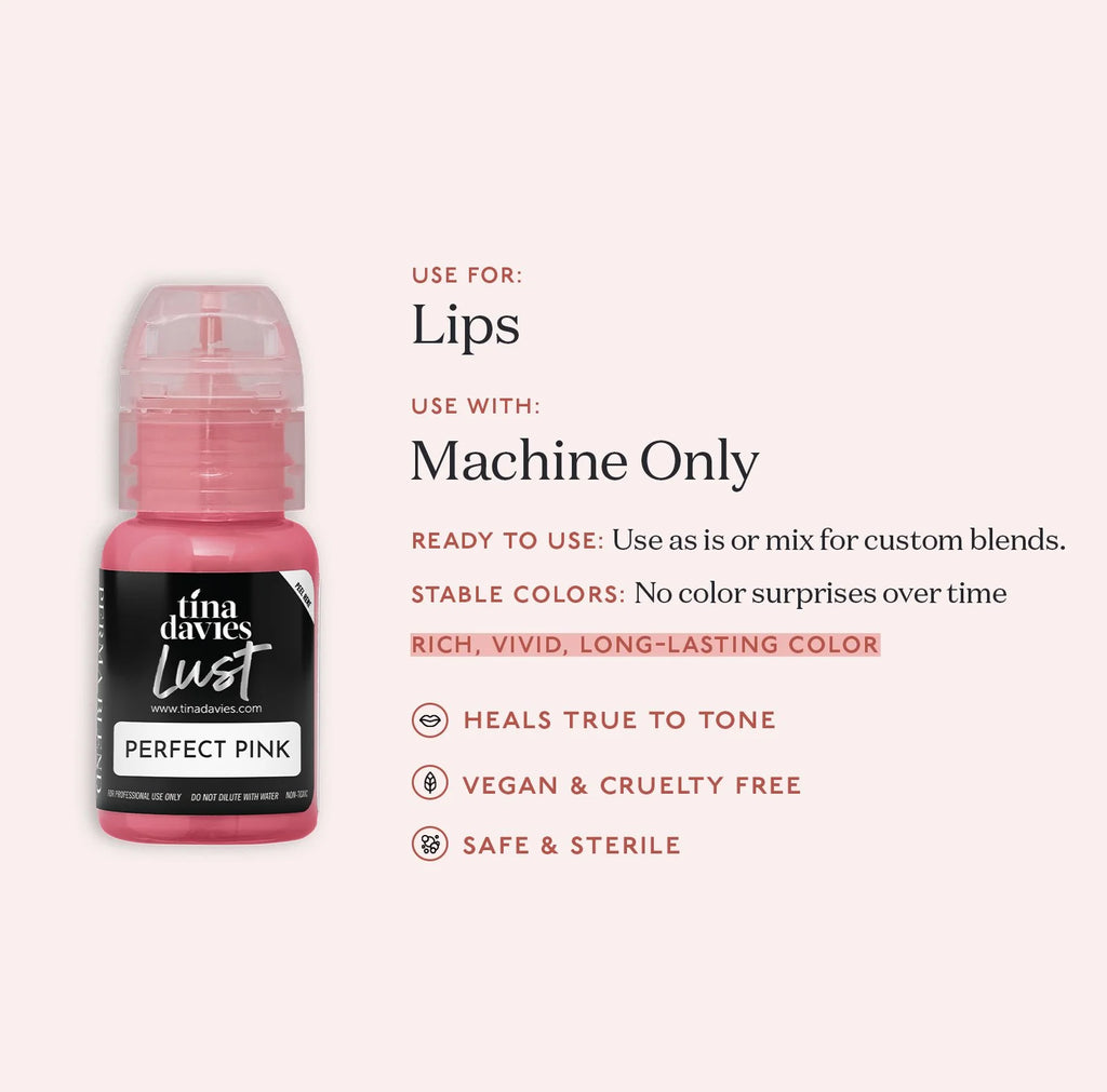 Lip Pigments - Lust Lip Pigments Perfect Pink 15ml – Tina Davies x Perma Blend | Warm Orange-Red PMU Lip Blush Pigment for Lip Neutralization & Lip Tattoo Ink