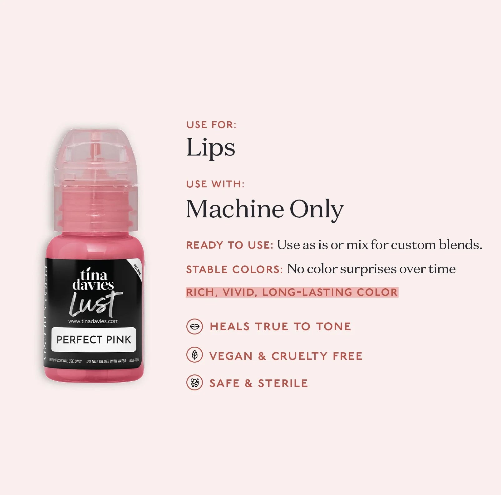 Lip Pigments - Lust Lip Pigments Perfect Pink 15ml – Tina Davies x Perma Blend | Warm Orange-Red PMU Lip Blush Pigment for Lip Neutralization & Lip Tattoo Ink