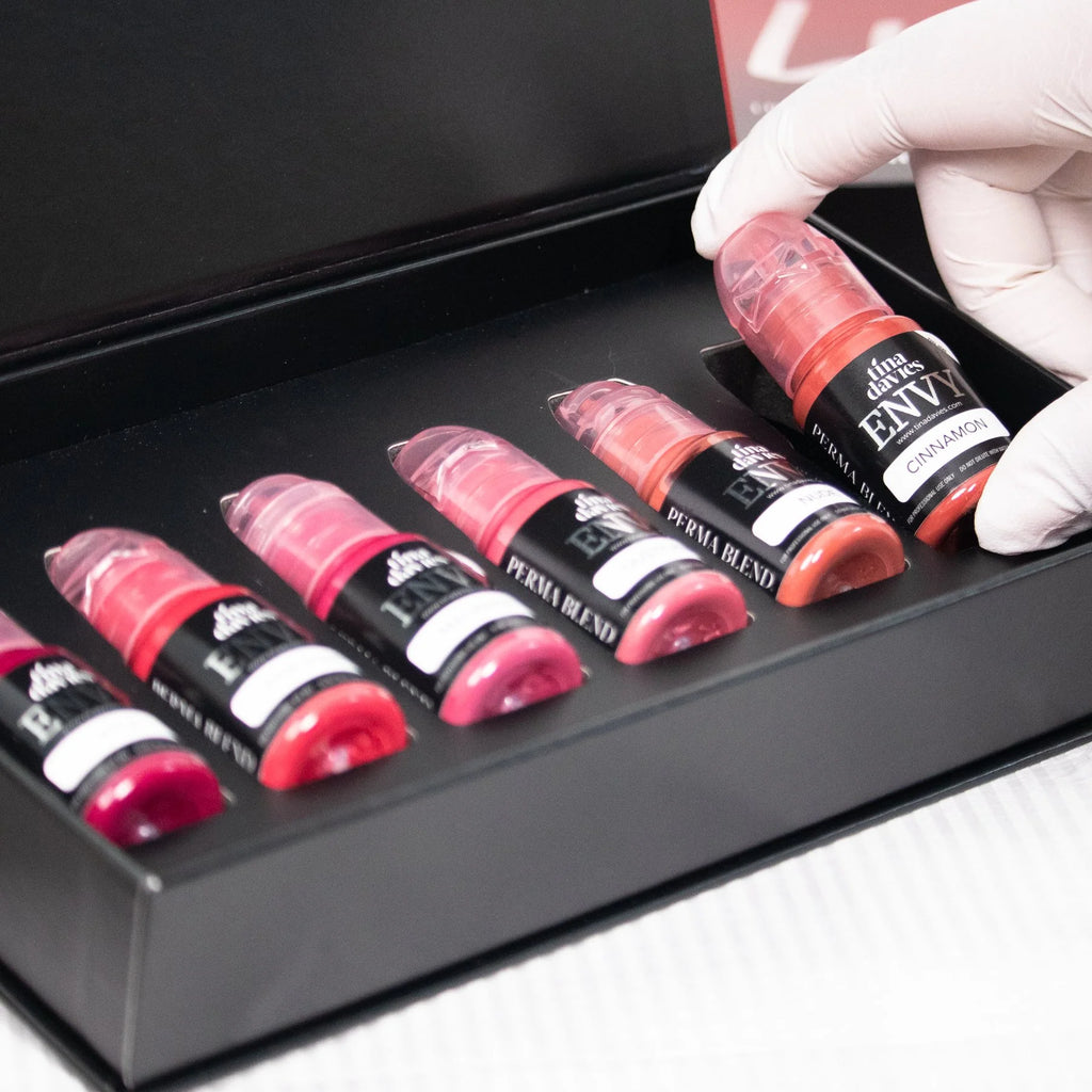 Tina Davies Envy Lip Pigment Collection 6 x 15 ml  – Professional PMU Lip Blush, Lip Neutralization & Cosmetic Tattoo Pigment Set for Permanent Makeup Artists