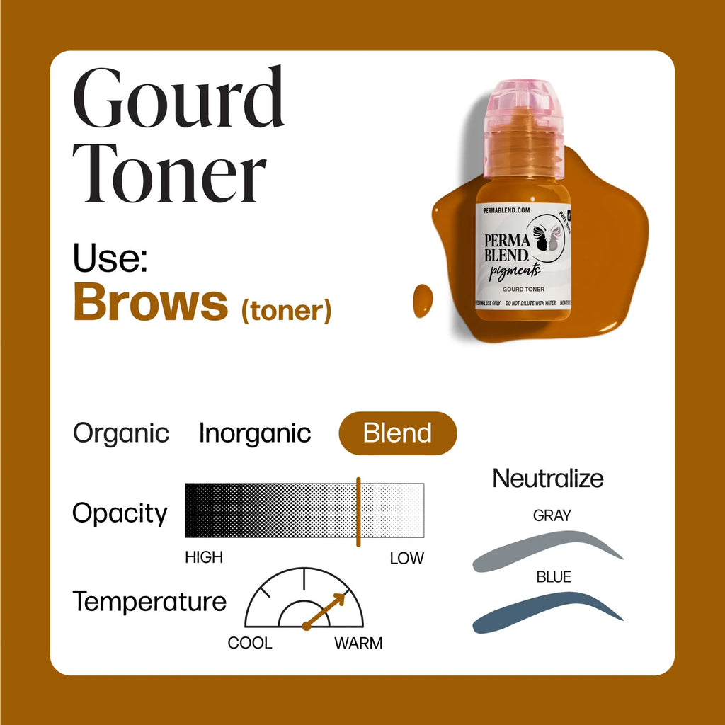 Brow Pigment Toner – Gourd Toner 15ml - Perma Blend | Permanent Makeup SPMU Eyebrow Ink for Microblading, Ombré Brows & Powder Brows | Cool Brown Professional Pigment