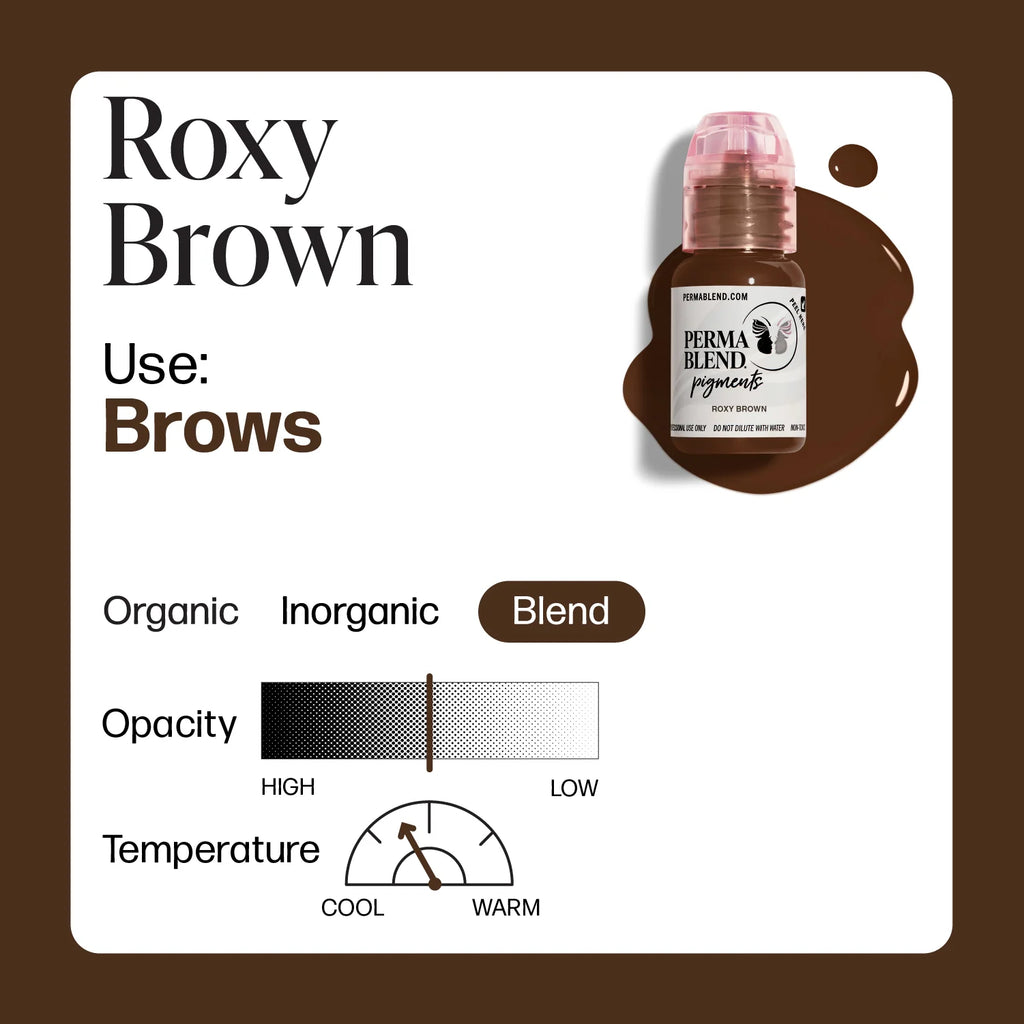 Brow Pigment – Roxy Brown 15ml - Perma Blend | Permanent Makeup SPMU Eyebrow Ink for Microblading, Ombré Brows & Powder Brows | Cool Brown Professional Pigment