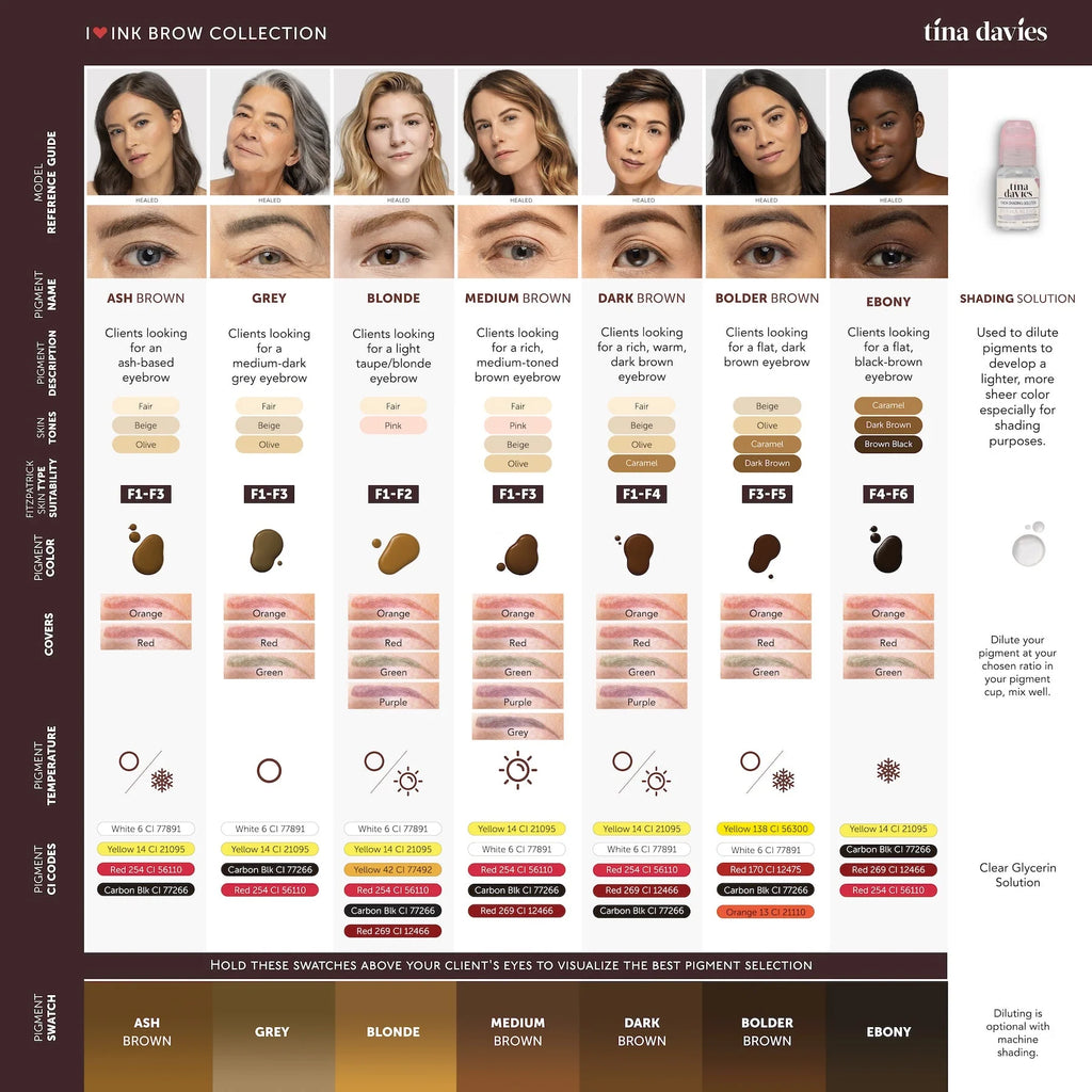 صبغة حواجب – بني متوسط 15 مل تينا دافيس آي لوف إنك | حبر وشم شبه دائم للحواجب لتحديد الحواجب المايكروبليدنج، حواجب أومبري وحواجب باودر | صبغة احترافية بنية باردة