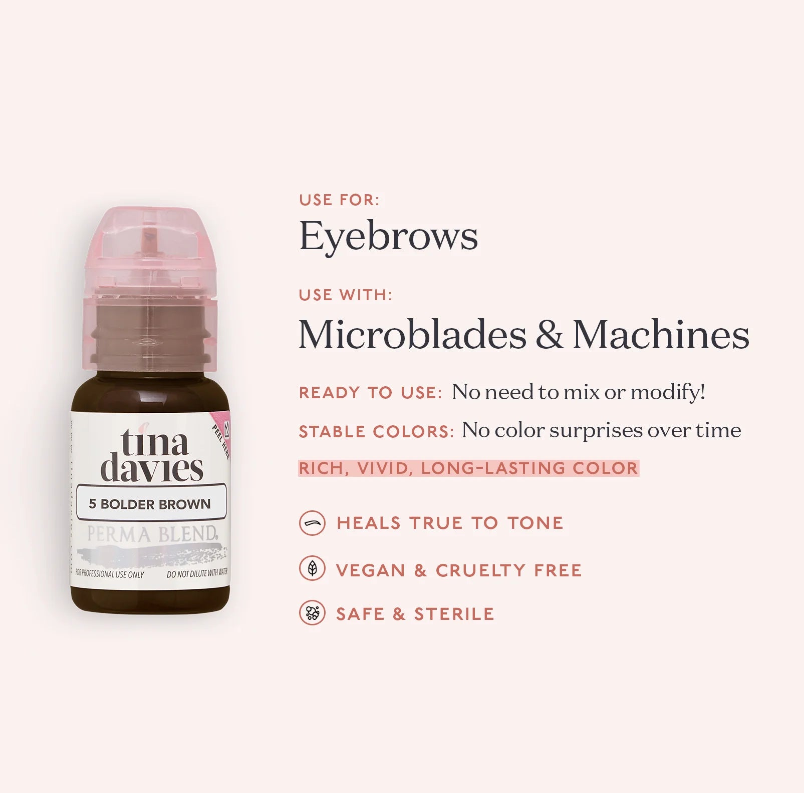 Eyebrow Pigment – Bolder Brown 15ml Tina Davies I Love Ink | Permanent Makeup SPMU Eyebrow Ink for Microblading, Ombré Brows & Powder Brows | Cool Brown Professional Pigment
