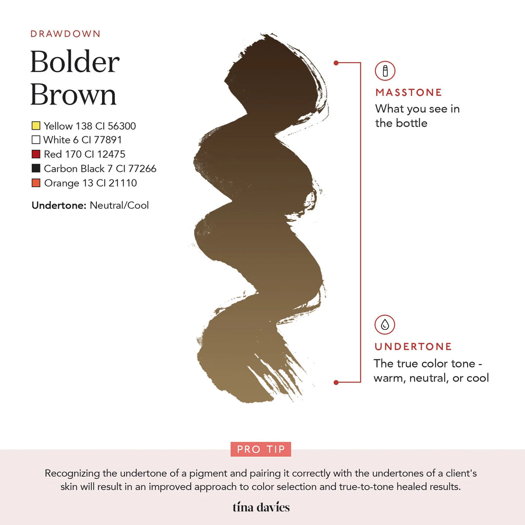 Eyebrow Pigment – Bolder Brown 15ml Tina Davies I Love Ink | Permanent Makeup SPMU Eyebrow Ink for Microblading, Ombré Brows & Powder Brows | Cool Brown Professional Pigment
