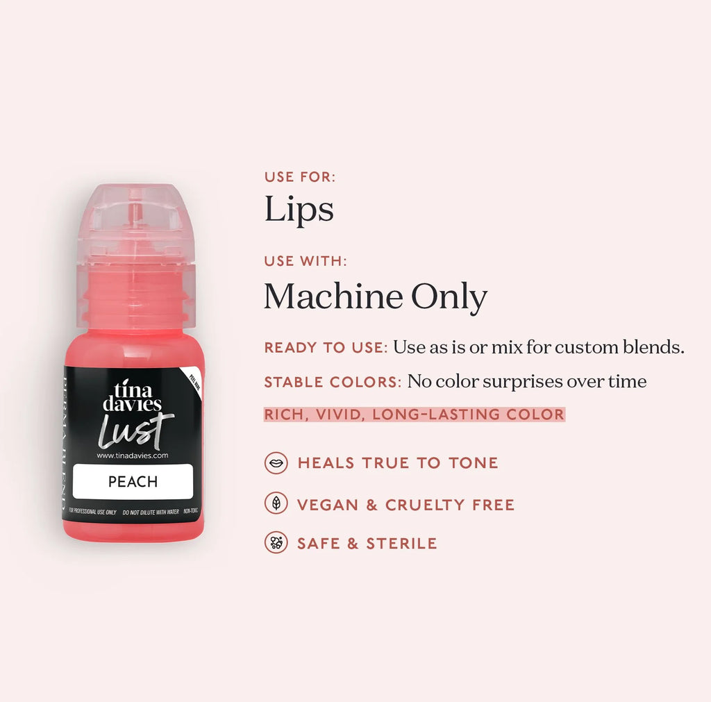 Lip Pigments - Lust Lip Pigments Peach 15ml – Tina Davies x Perma Blend | Warm Orange-Red PMU Lip Blush Pigment for Lip Neutralization & Lip Tattoo Ink