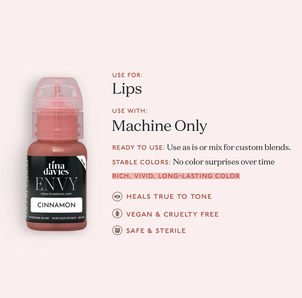 Lip Pigments – Envy Lip Pigments Cinnamon 15ml | Tina Davies x Perma Blend Luxe Professional PMU Lip Blush Pigment for Lip Neutralization, Lip Correction & Lip Tattoo Ink