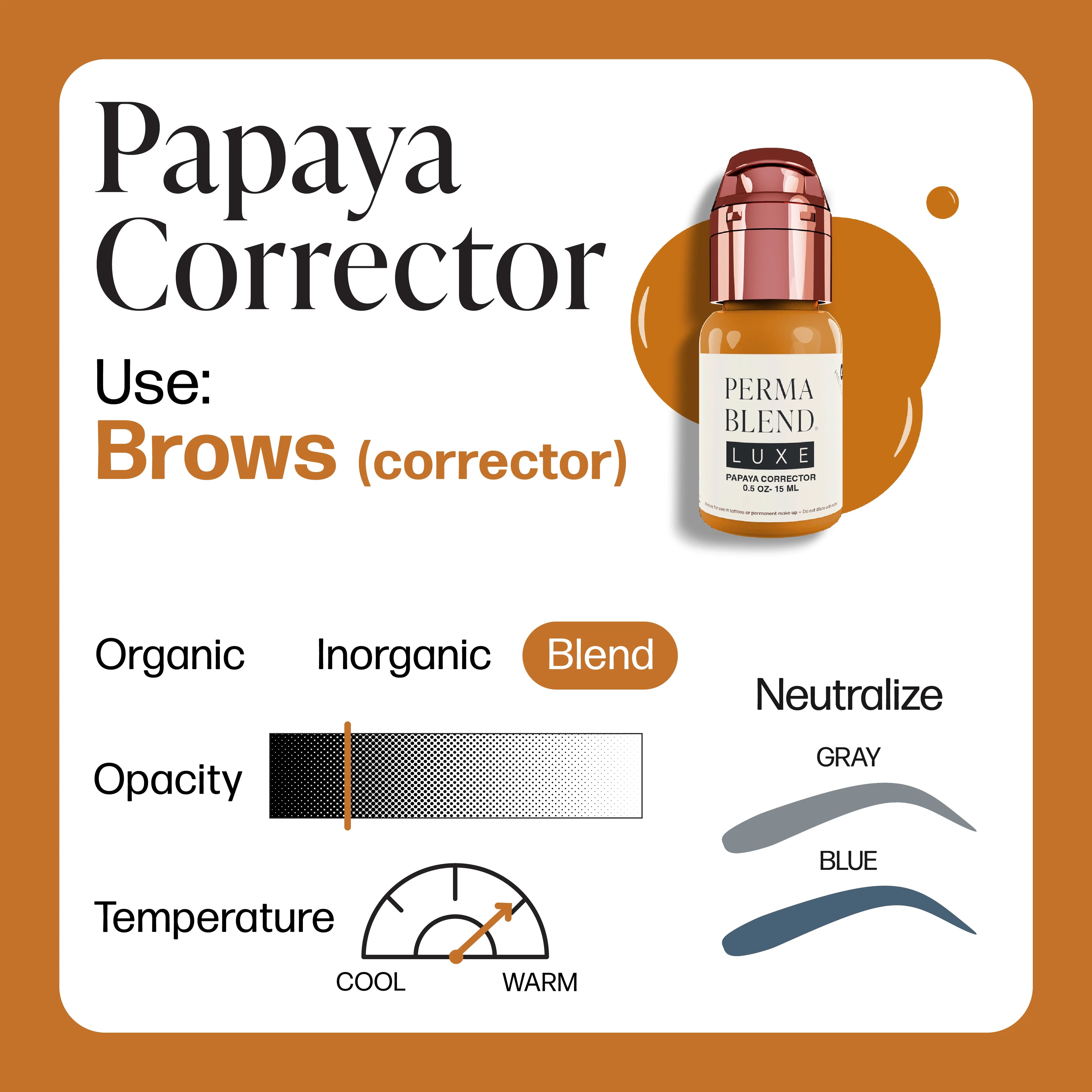 Pigment Corrector – Perma Blend LUXE Papaya Corrector | PMU Brow Color Corrector for Microblading & Ombre Brows | Eyebrow Neutralization Pigment for Professional Tattoo Correction