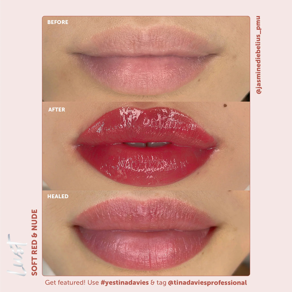 Lip Pigments - Lust Lip Pigments Soft Red 15ml – Tina Davies x Perma Blend | Warm Orange-Red PMU Lip Blush Pigment for Lip Neutralization & Lip Tattoo Ink