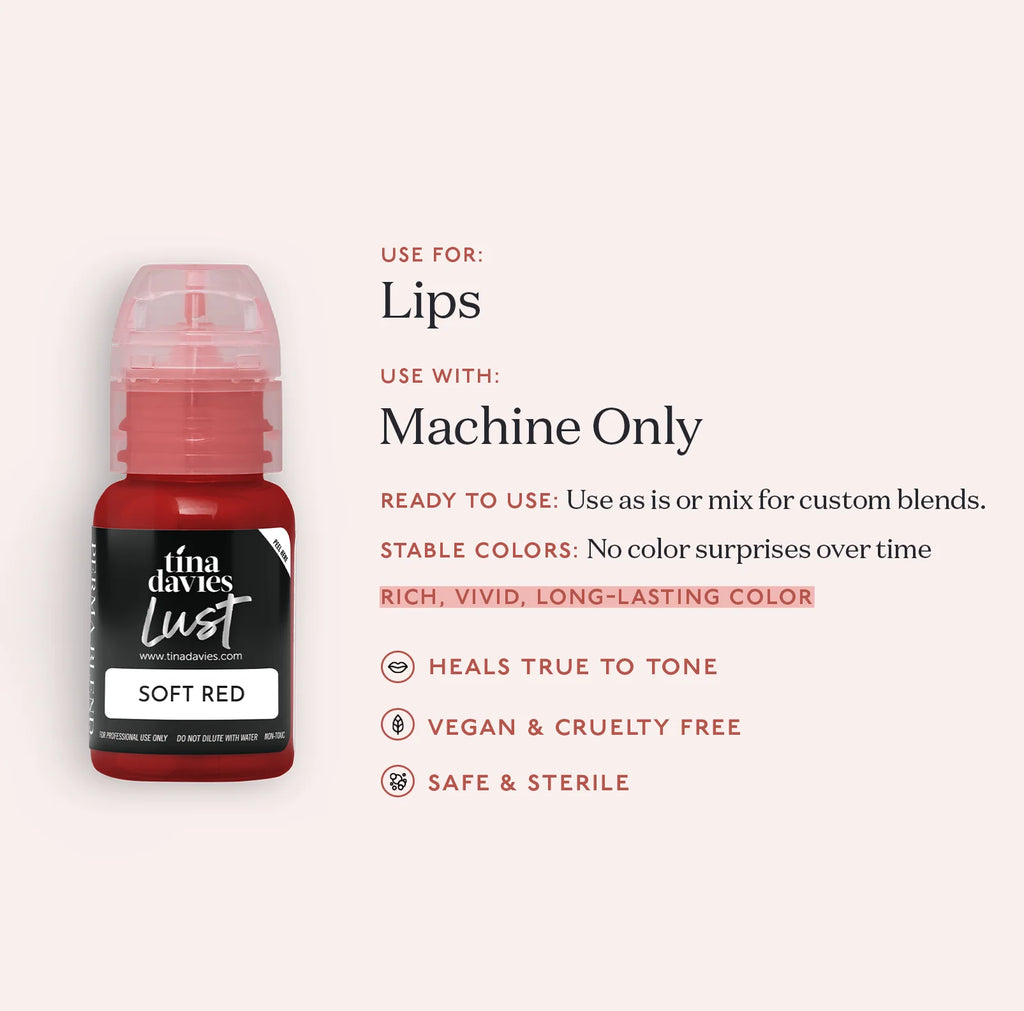 Lip Pigments - Lust Lip Pigments Soft Red 15ml – Tina Davies x Perma Blend | Warm Orange-Red PMU Lip Blush Pigment for Lip Neutralization & Lip Tattoo Ink