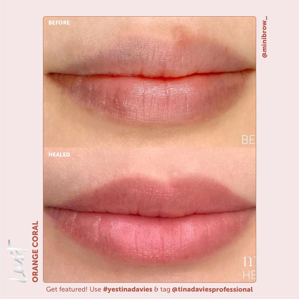 Lip Pigments - Lust Lip Pigments Orange Coral 15ml – Tina Davies x Perma Blend | Warm Orange-Red PMU Lip Blush Pigment for Lip Neutralization & Lip Tattoo Ink