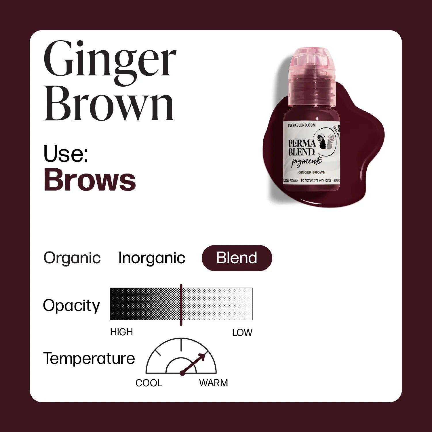 Brow Pigment – Ginger Brown 15ml - Perma Blend | Permanent Makeup SPMU Eyebrow Ink for Microblading, Ombré Brows & Powder Brows | Cool Brown Professional Pigment