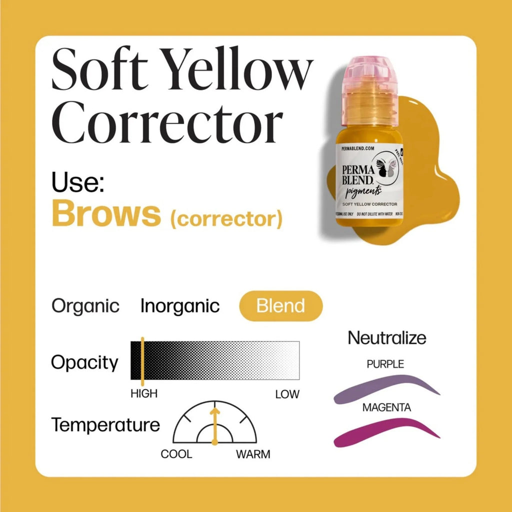 Pigment Corrector –  Soft yellow Corrector 15ml | Permanent Makeup SPMU Pigment Ink for Microblading, Ombré Brows & Powder Brows, Lip Pigments | Light Orange-Based Corrector Professional Pigment
