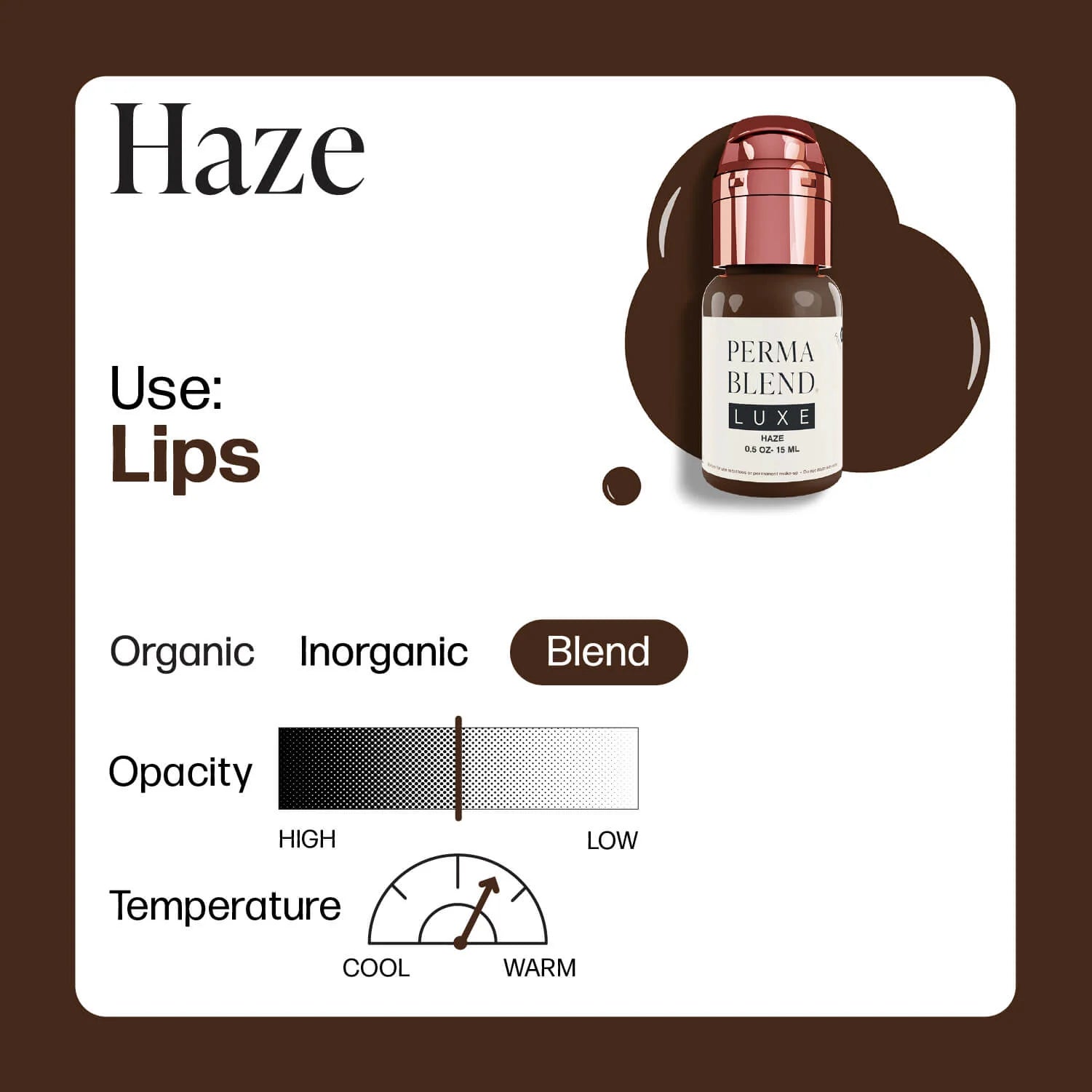 Eyebrow Pigment – Perma Blend LUXE Haze (Carla Ricciardone Enhance) 15ml | Permanent Makeup SPMU Eyebrow Ink for Microblading, Ombré Brows & Powder Brows | Cool Brown Professional Pigment