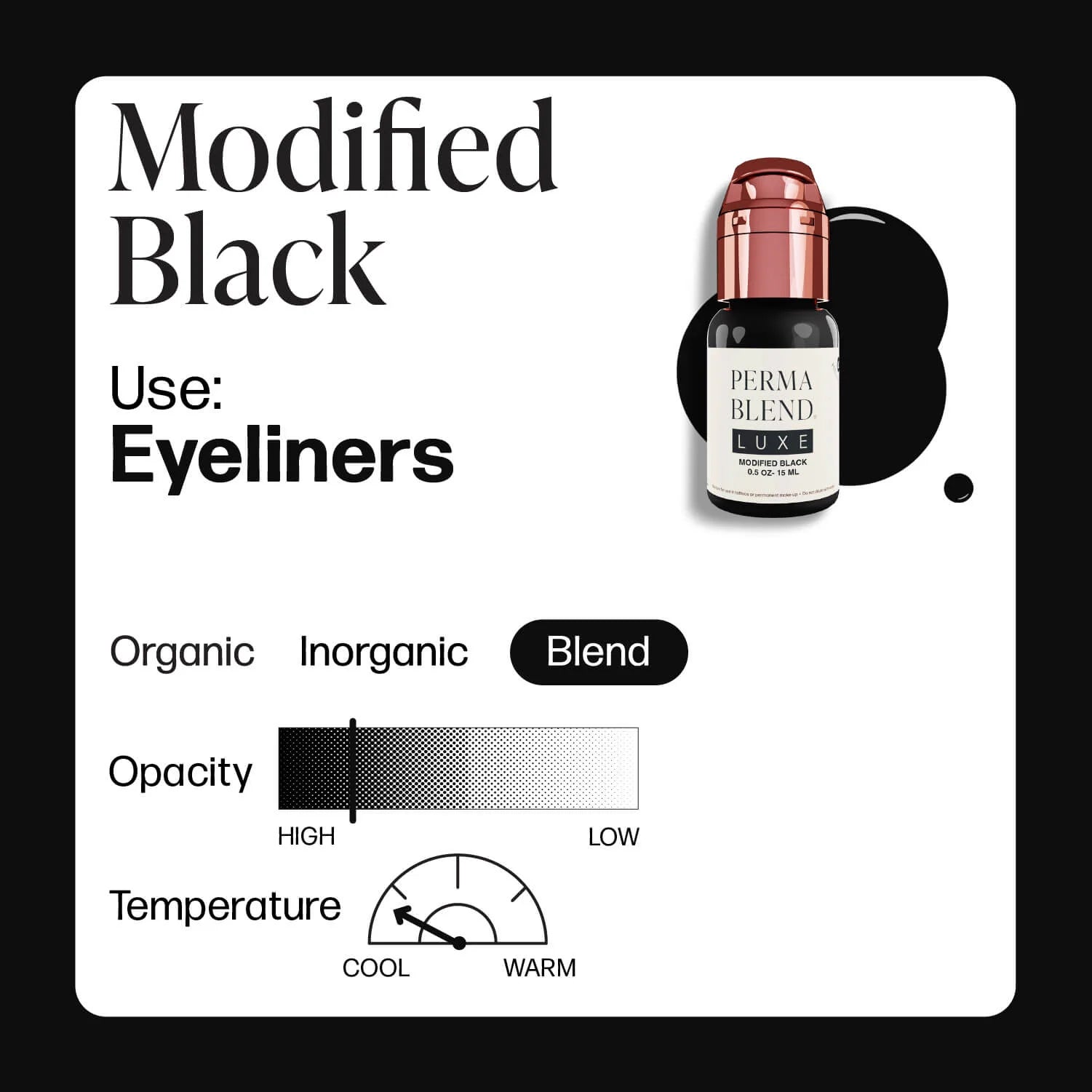 Eyeliner Pigment – Perma Blend LUXE Modified Black 15ml | Permanent Makeup SPMU Eyeliner Ink for PMU, Cosmetic Tattoo & Semi Permanent Makeup
