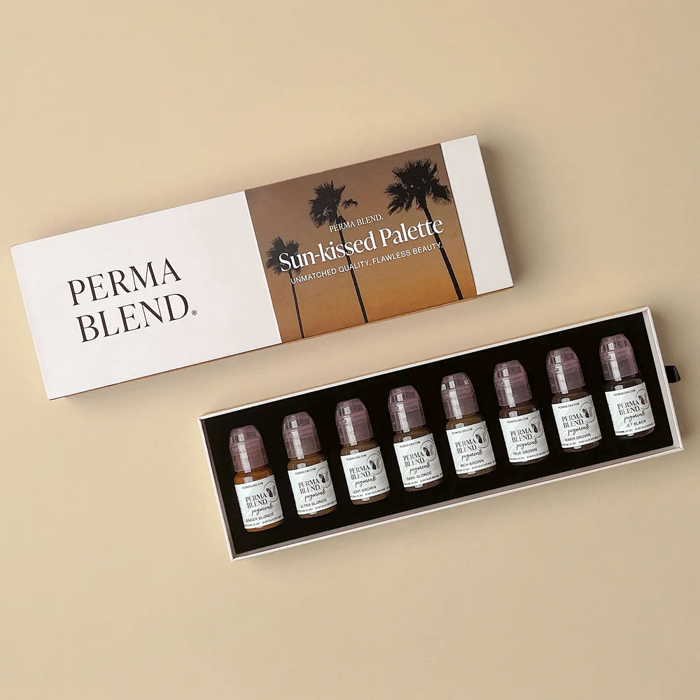 Eyebrow Pigment Set – Perma Blend Sun-Kissed Palette 8x15ml | Permanent Makeup SPMU Eyebrow Ink for Microblading, Ombré Brows & Powder Brows | Cool Brown Professional Pigment Set