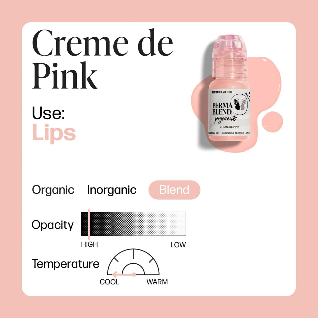 Lip Pigments – Perma Blend Lip Pigment Crème De Pink 15ml | Perma Blend Professional PMU Lip Blush Pigment for Lip Neutralization, Lip Correction, Lip Tattoo & Semi Permanent Makeup Ink