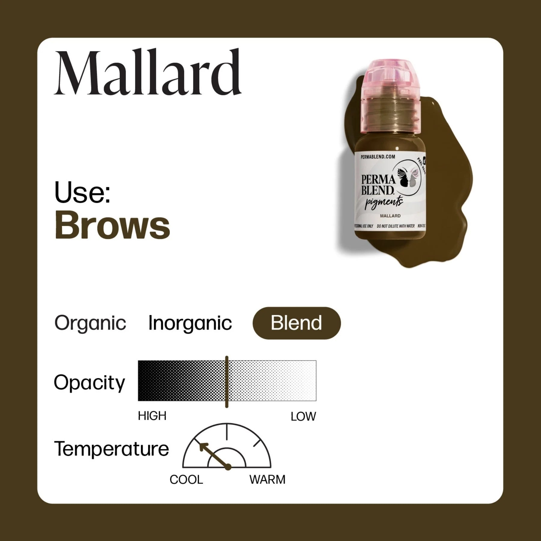 صبغة الحواجب - Mallard 15ml Perma Blend | حبر حواجب SPMU للمكياج الدائم للميكروبليدنج وحواجب الأومبري والحواجب البودرة | صبغة احترافية باللون البني البارد