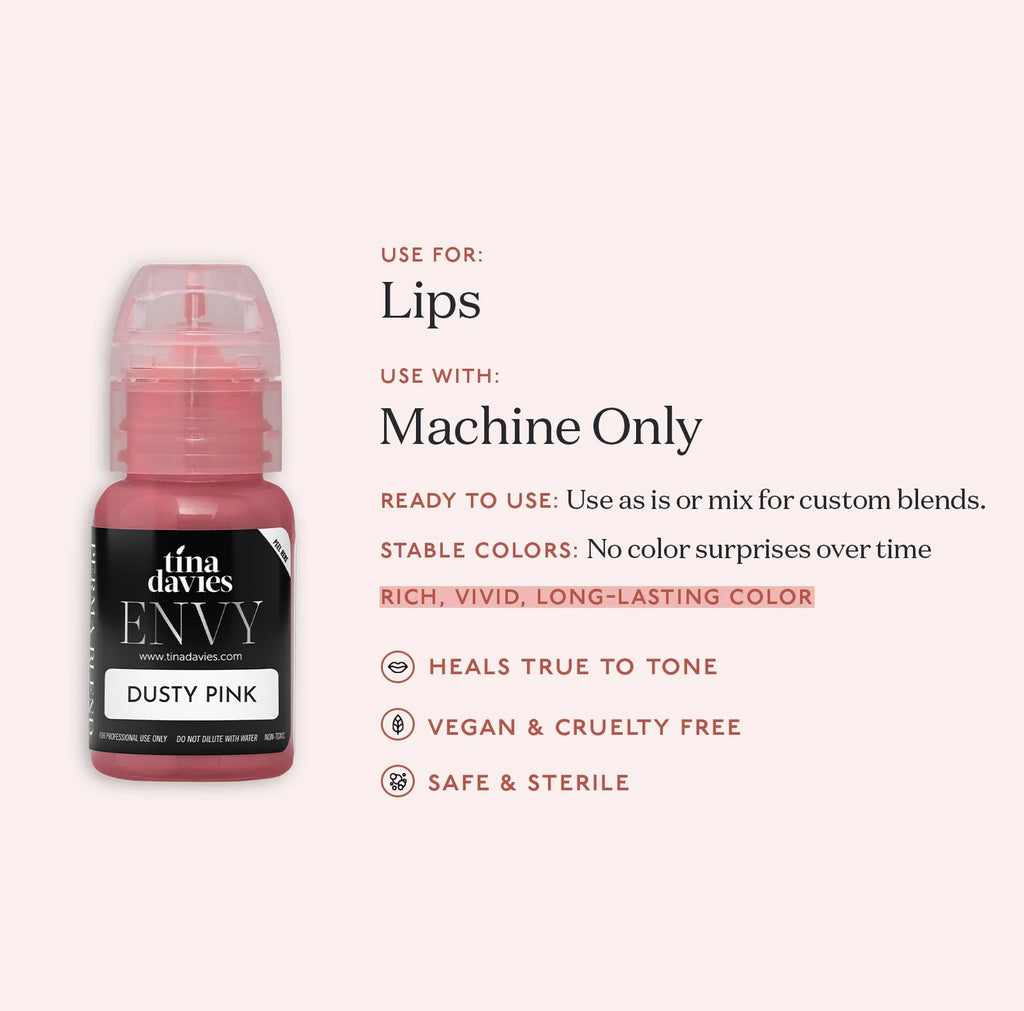 Lip Pigments – Envy Lip Pigments Dusty Pink 15ml | Tina Davies x Perma Blend Luxe Professional PMU Lip Blush Pigment for Lip Neutralization, Lip Correction & Lip Tattoo Ink