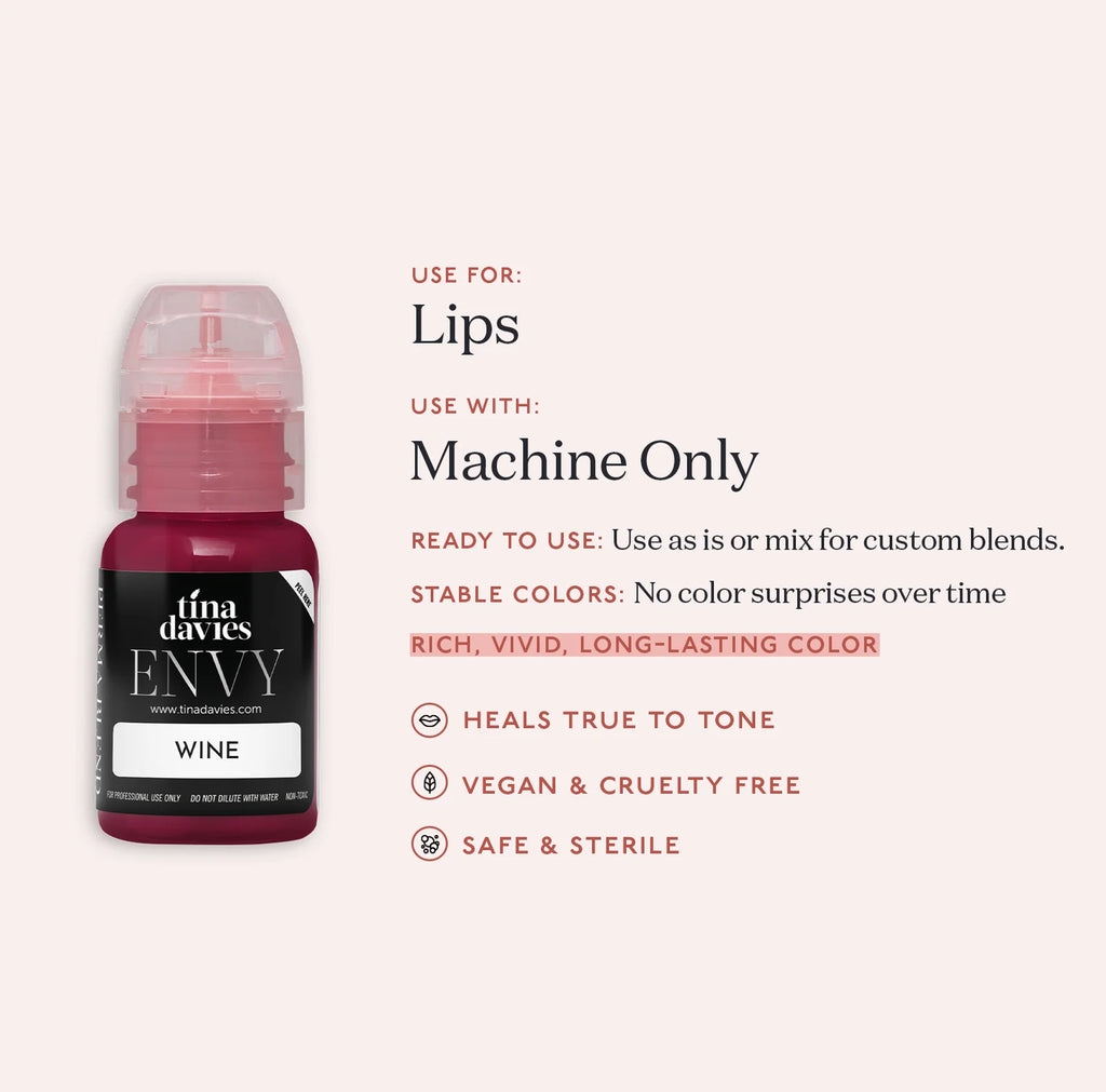 Lip Pigments – Envy Lip Pigments Wine 15ml | Tina Davies x Perma Blend Luxe Professional PMU Lip Blush Pigment for Lip Neutralization, Lip Correction & Lip Tattoo Ink
