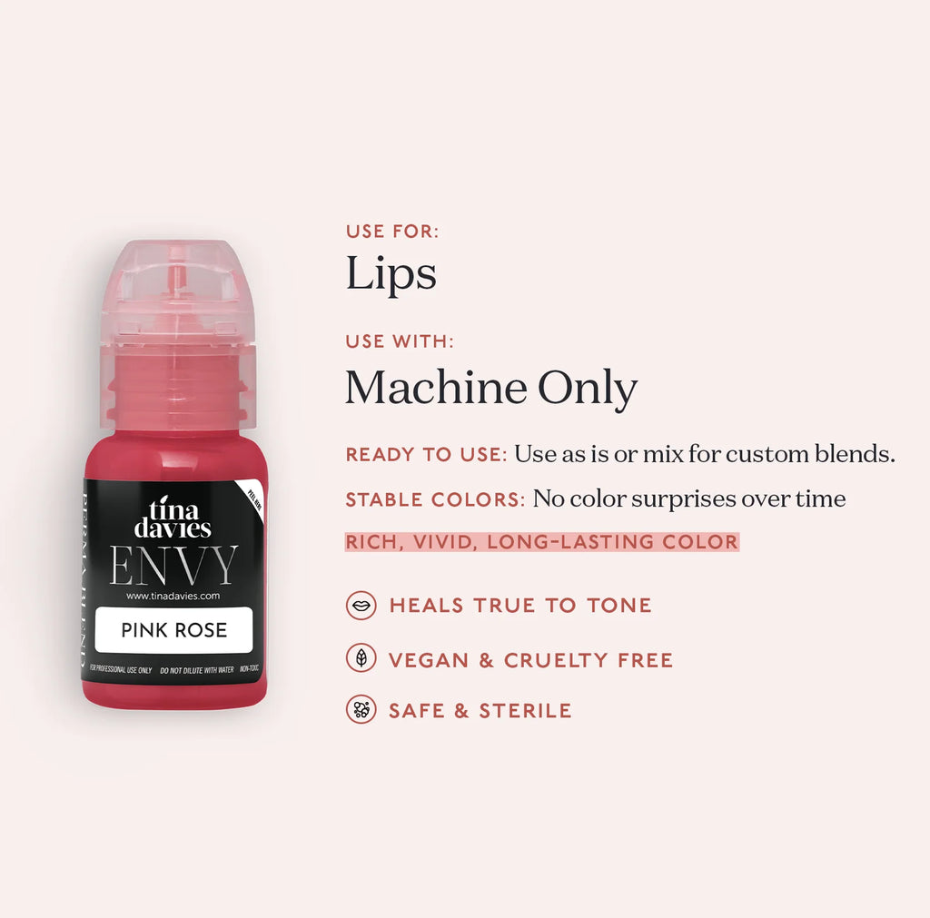 Lip Pigments – Envy Lip Pigments Pink Rose 15ml | Tina Davies x Perma Blend Luxe Professional PMU Lip Blush Pigment for Lip Neutralization, Lip Correction & Lip Tattoo Ink
